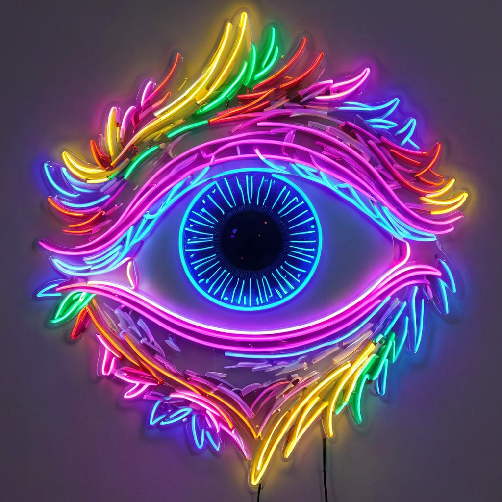 Neon Sign, PENeonSign, neon sign, glowing, colorful, Neon Sign and Naomi Okubo, beautiful shadowing, 3D appearance, reflective surfaces, illustrated completely, 8k beautifully detailed pencil illustration, extremely hyper-detailed pencil illustration, intricate, epic composition, very very kawaii, masterpiece, bold complimentary colors. stunning masterfully illustrated by Artgerm and Range  Signals, Cybernetic Eye, Digital Art, Concept Art, Hyperdetailed, Zeronis,4k