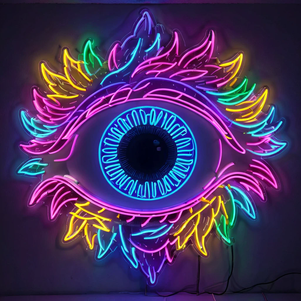 Neon Sign, PENeonSign, neon sign, glowing, colorful, Neon Sign and Naomi Okubo, beautiful shadowing, 3D appearance, reflective surfaces, illustrated completely, 8k beautifully detailed pencil illustration, extremely hyper-detailed pencil illustration, intricate, epic composition, very very kawaii, masterpiece, bold complimentary colors. stunning masterfully illustrated by Artgerm and Range  Signals, Cybernetic Eye, Digital Art, Concept Art, Hyperdetailed, Zeronis,4k