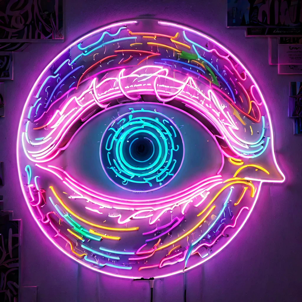 Neon Sign, PENeonSign, neon sign, glowing, colorful, Neon Sign and Naomi Okubo, beautiful shadowing, 3D appearance, reflective surfaces, illustrated completely, 8k beautifully detailed pencil illustration, extremely hyper-detailed pencil illustration, intricate, epic composition, very very kawaii, masterpiece, bold complimentary colors. stunning masterfully illustrated by Artgerm and Range  Signals, Cybernetic Eye, Digital Art, Concept Art, Hyperdetailed, Zeronis,4k