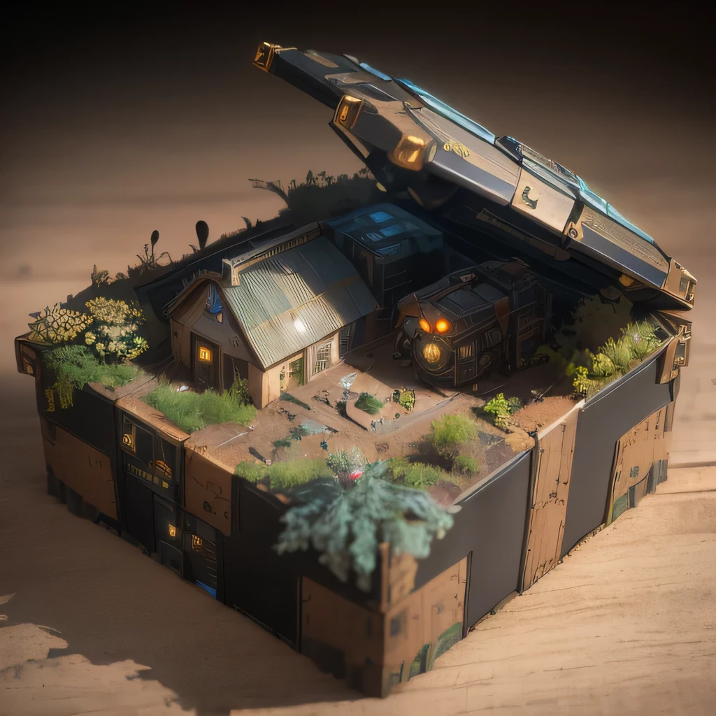 6598年Mars realistic model, (bifurcation, original photo, best quality, masterpiece:1.4),SteampunkCyberpunk6820 City,(CyberpunkMars light:1.3), Mars (related to land),(in a small nature box:1.3),Isometric, small nature, landscape on foundation,landscape,