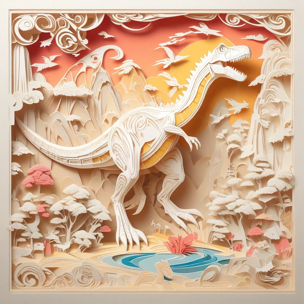 PaperCarving,colorful,big Dinosaur, Clear,High contrast,