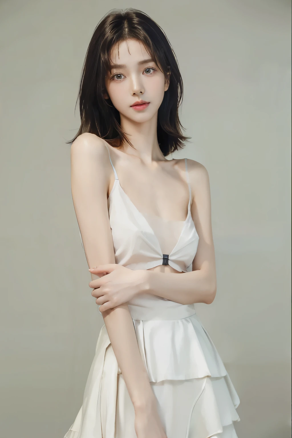 hostess'face、summer clothes, high quality、surreal、healthy、笑face、Slender perfect figure、beauty of japan、 necklace、perfect eyes beautiful skin、Upper body、A sophisticated cafe in the city, very thin waist,