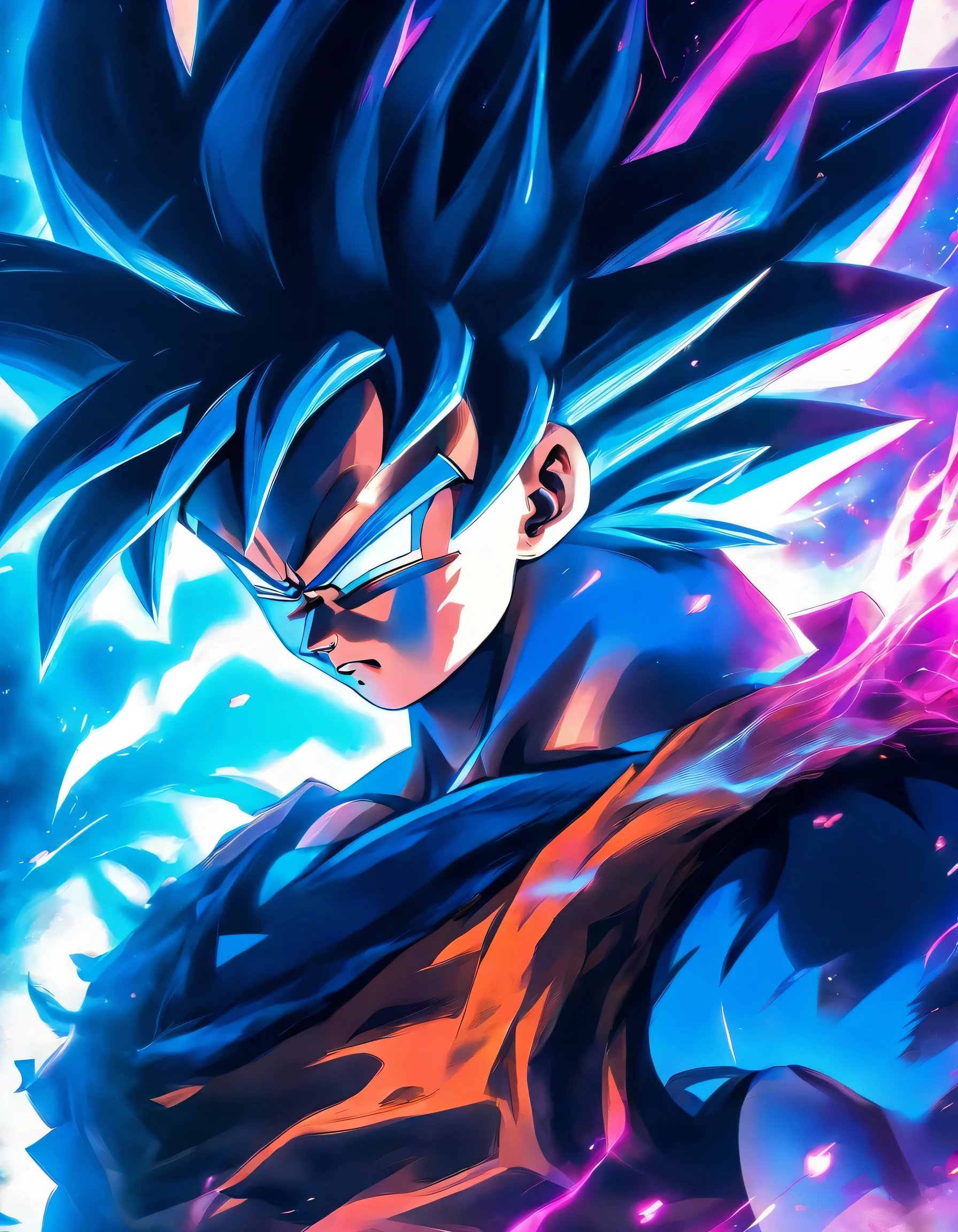 Artistic depiction of Goku Black in a close-up composition, capturing his dark energy and evil aura, Art Style, Anime Inspired Illustration, Dynamic Composition, High quality work, pixiv, concept art, Create visually stunning wall art depicting characters from the anime series, . The artwork is supposed to be rendered in a dark blue and silver color scheme, inspired by Yanjun Cheng's style. The composition should be lively and full of energy, capturing dynamic moments. Make use of light silver and light blue tones to depict a realistic play of light and shadow. Combine cut or torn elements to add visual interest. For optimal visual quality, apply RTX features with specifications: 9:16 aspect ratio, and a bright color palette of 5 shades.
