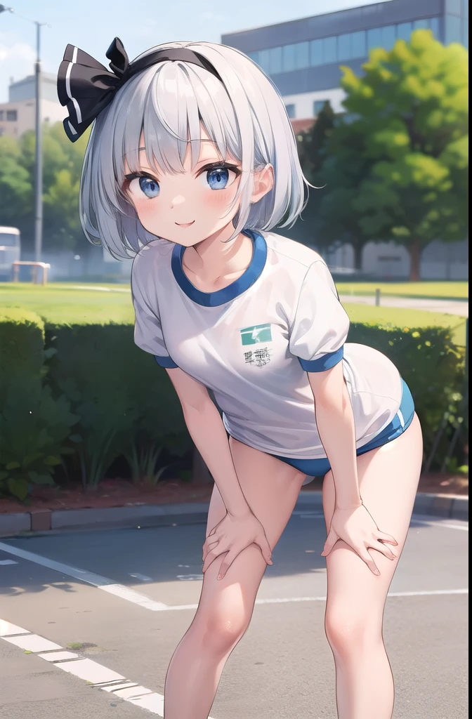 (((((whole body)))))、Youmu, This is a very cute gym uniform 、smile,、cowboy shot、leaning forward、