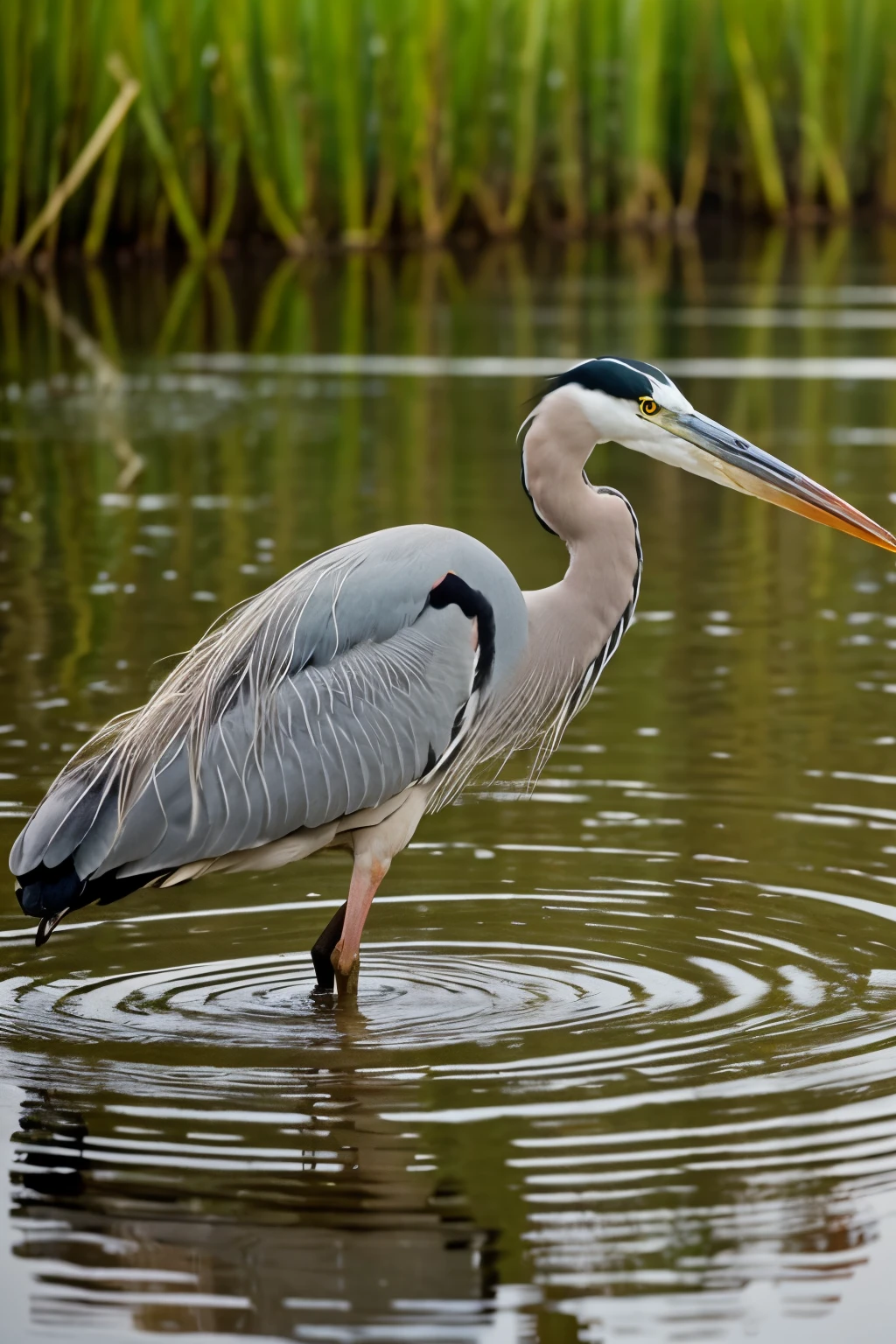 heron in the water of a rice field