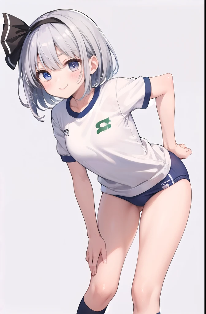 (((((whole body)))))、Youmu, This is a very cute gym uniform 、smile,、cowboy shot、leaning forward、