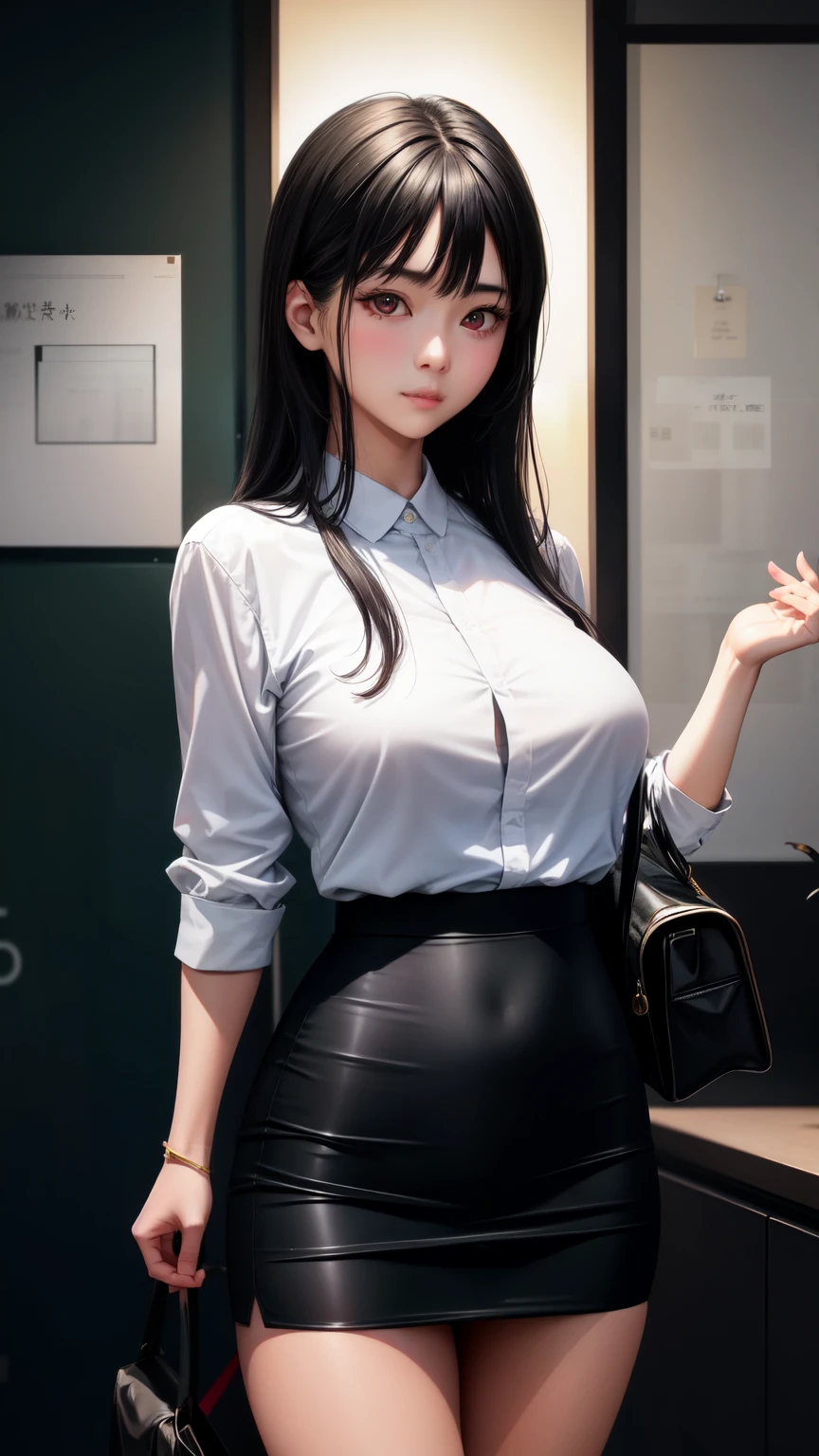 (event companion:1.5, midtown street background:1.5, standing on turn-table:1.5), photo realistic, anime style, (8k, RAW photo, best quality, masterpiece:1.2), High detail RAW color photo, professional photograph, cowboy shot, (realistic, photo realistic:1.37),cinematic light, (finery detailed face:1.2), cowboy shot, thigh 1 girl in bath, 28-38 years old, very cute, very beautiful, photo realistic, event companion, BREAK, white oily skin, real human skin, (detailed face), oval face, pores, round eyes:1.0, ultra high res, BREAK, slim, (medium-large-breast:1.37, cleavage:1.37), (looking straight at viewer with a serene and goddess-like happiness:1.2), (lifter gloss, eyelashes, gloss-face, best quality, ultra highres, Broad lighting, natural shading), (beautiful thin short hair, wavy pony-tail hair style:1.5, shiny-black hair:1.5), BREAK, (event companion uniform:1.3, white collared shirt;1.3, black high-waist pencil-long-skirt:1.3), BREAK, ((show case:1.5, standing in the street1.5)), ((from below:1.3, show girl posing1.5)), blurry background, bokeh, depth of field, cowboy shot:1.3, centered image,