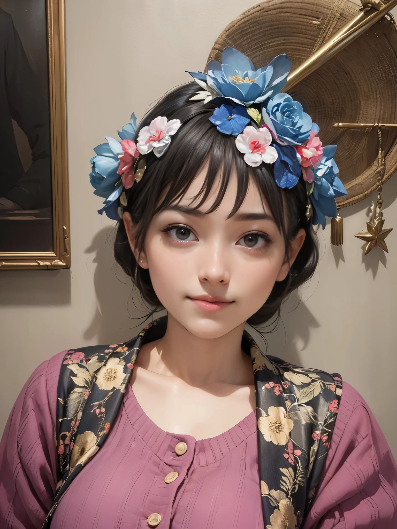 (highest quality, 8k, High resolution, realistic:2.0), (((alone, one girl)))、I am Japanese、cute idol、singer、22 years old、Like an angel in a white dress、 use pink glossy lipstick,eye swelling、(girl with big beady eyes:1.5)、((round face, smile, big breasts,big ))、flushed complexion、Cute whole body pose、ponytail、