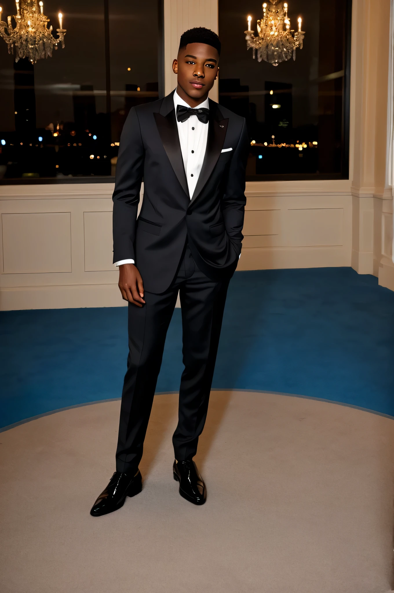 Name: Marcus Johnson
Age: 17
Origin: Atlanta, Georgia, USA
Ethnicity: African-American
Personality Overview:
Even in formal attire, Marcus's love for Hip Hop and his vibrant personality cannot be dimmed. His ability to adapt and thrive in various settings is a testament to his versatile nature. Whether attending a formal event or a casual gathering, he remains true to himself, effortlessly mingling and sharing his passion for music.
Style & Appearance:
For a formal occasion, Marcus exudes elegance in a tailored suit, carefully chosen to reflect his style without sacrificing comfort. The suit is a classic black, paired with a sharp white shirt and a tasteful, subtle-patterned tie. Polished dress shoes complete the ensemble, offering a glimpse into Marcus's ability to blend different worlds - the classical and the modern, the formal and the street.
Context:
Marcus attends a formal event, possibly a music award ceremony or a gala, where he represents the younger generation of Hip Hop artists. His attire speaks volumes of his respect for the occasion, while his demeanor and the way he engages with attendees from various backgrounds showcase his charm and adaptability.