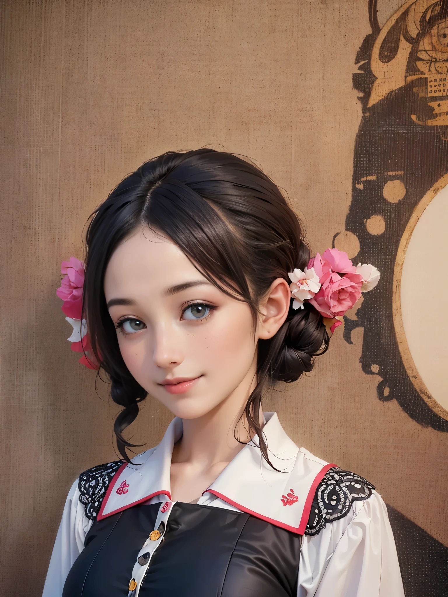 (highest quality, 8k, High resolution, realistic:2.0), (((alone, one girl)))、I am Japanese、cute idol、singer、22 years old、Like an angel in a white dress、 use pink glossy lipstick,eye swelling、(girl with big beady eyes:1.5)、((round face, smile, big breasts,big ass))、flushed complexion、Cute whole body pose、twin tails、