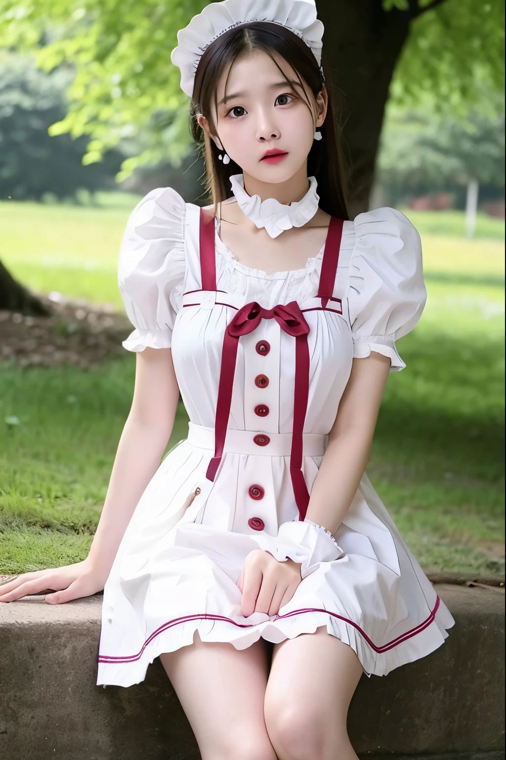 ((sfw: 1.4)), (sfw,She is wearing a long white embroidered skirt, a red blouse with lace, a white apron tied around her waist, blue socks, and brown leather shoes.A blue scarf is on her head. Yes, her accessories include necklaces, earrings, and bracelets. 1 Girl)), Ultra High Resolution, (Realistic: 1.4), RAW Photo, Best Quality, (Photorealistic Stick), Focus, Soft Light, ((15 years old)), ((Japanese)), (( (young face))), (surface), (depth of field), masterpiece, (realistic), woman, bangs, ((1 girl))
