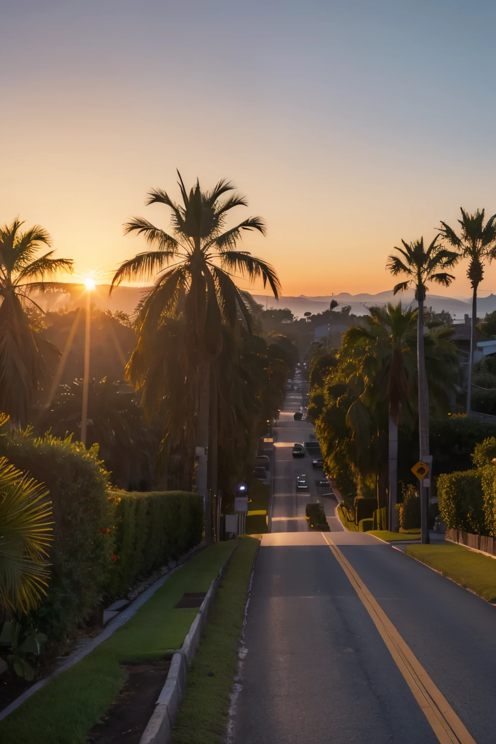palm trees at sunset, up view