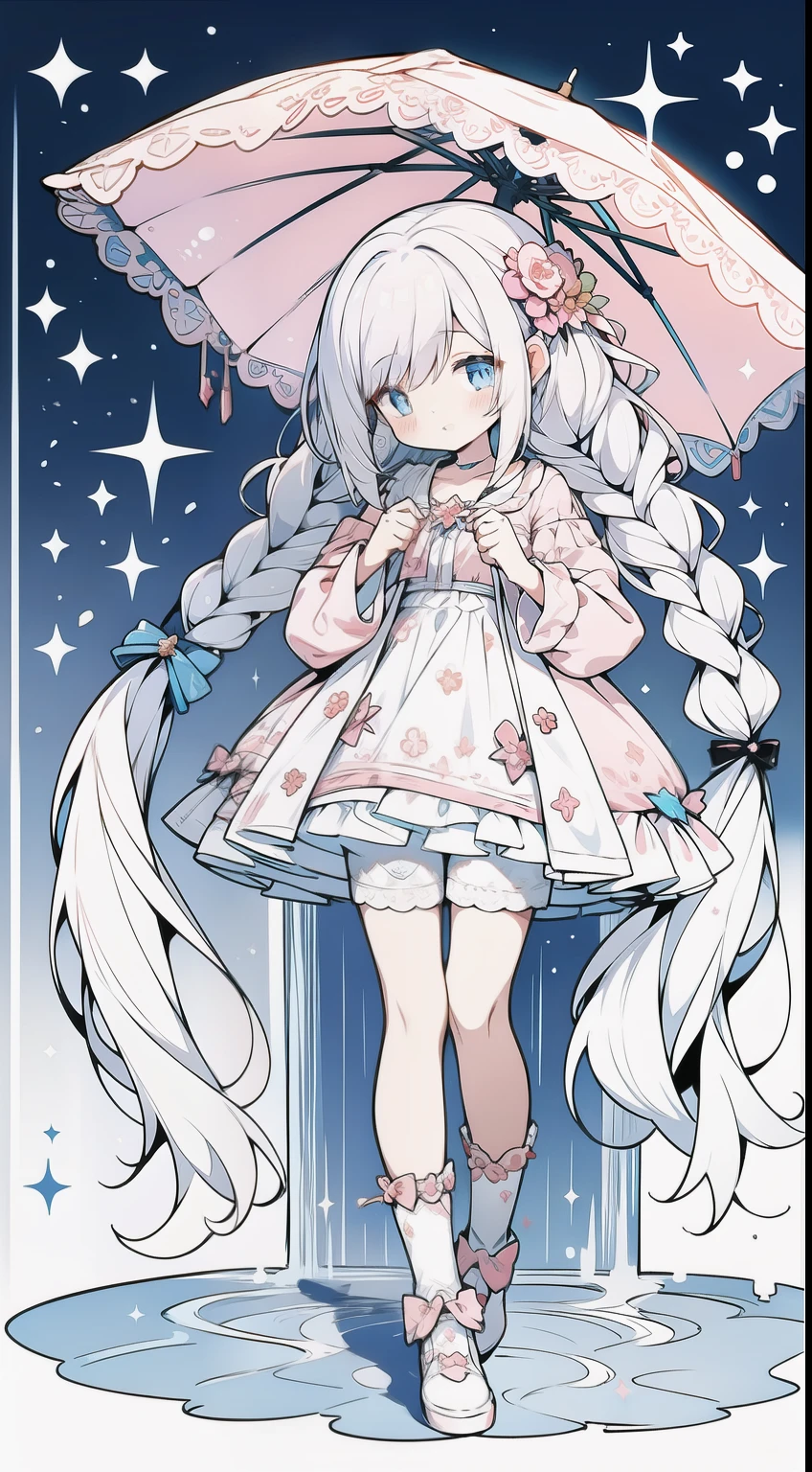 Anime girl with umbrella and dress standing in the rain - SeaArt AI