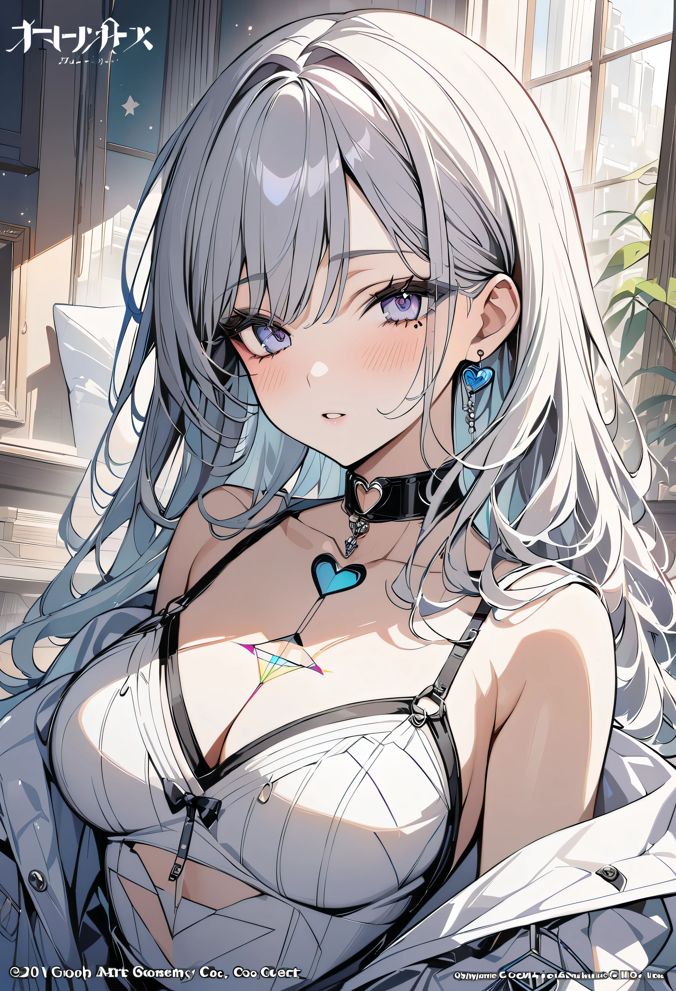 ,beautiful flower々),mole under eye, heart shaped choker, (masterpiece, highest quality), official art, beautiful and aesthetic: 1.2), (1 girl), very detailed, (geometry art: 1.3), colorful