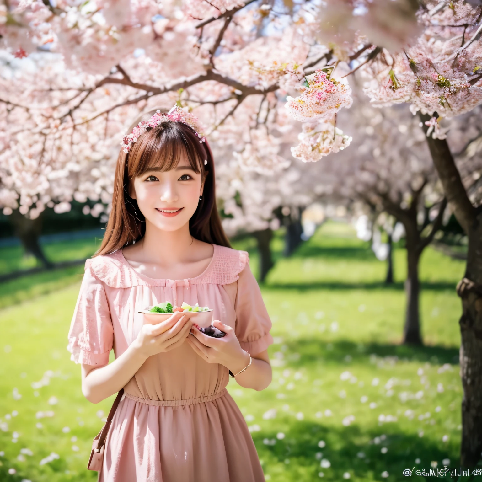 under the cherry tree、sunny day、best quality、8k