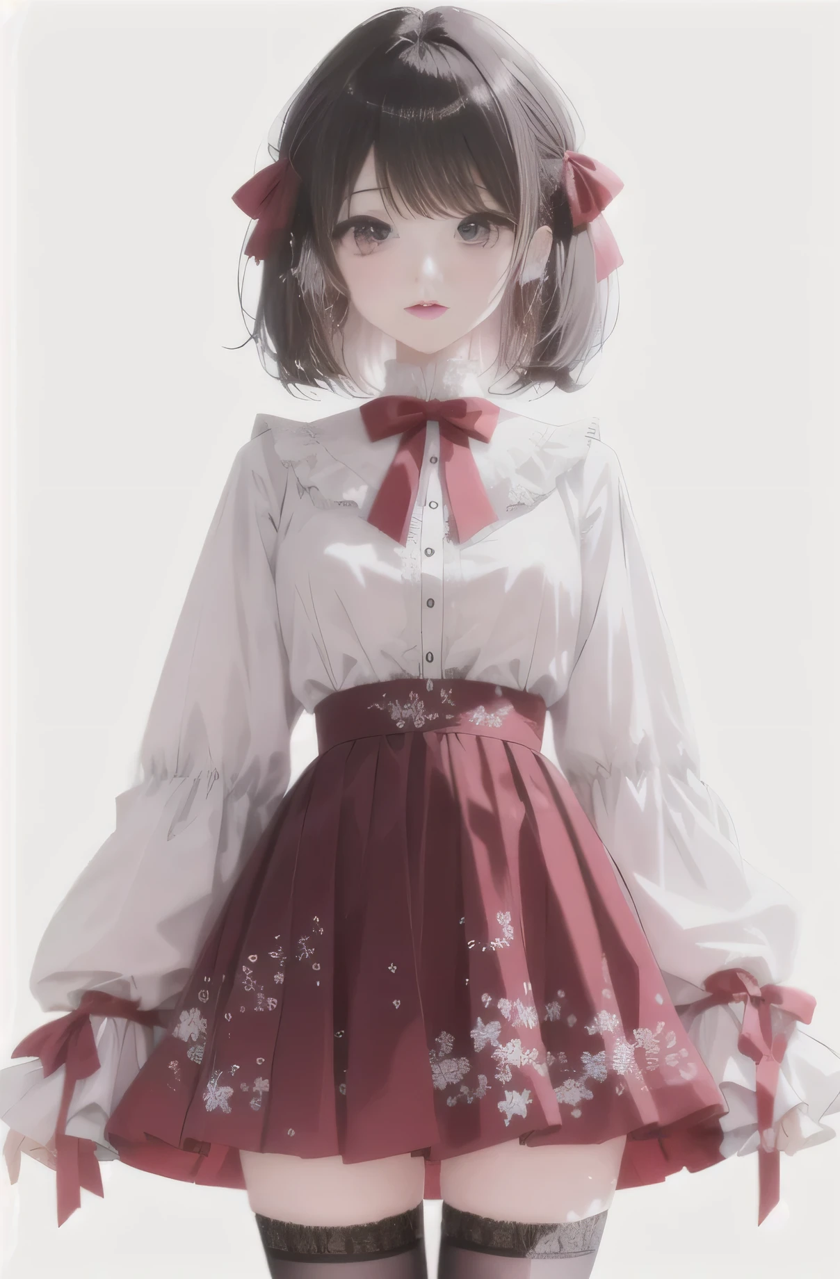 anime girl in a short skirt and blouse with a red bow, cute anime waifu in a nice dress, render of april, render of a cute 3d anime girl, anime visual of a cute girl, anime styled 3d, anime style. 8k, anime full body illustration, in dress, high quality anime artstyle, cute anime girl