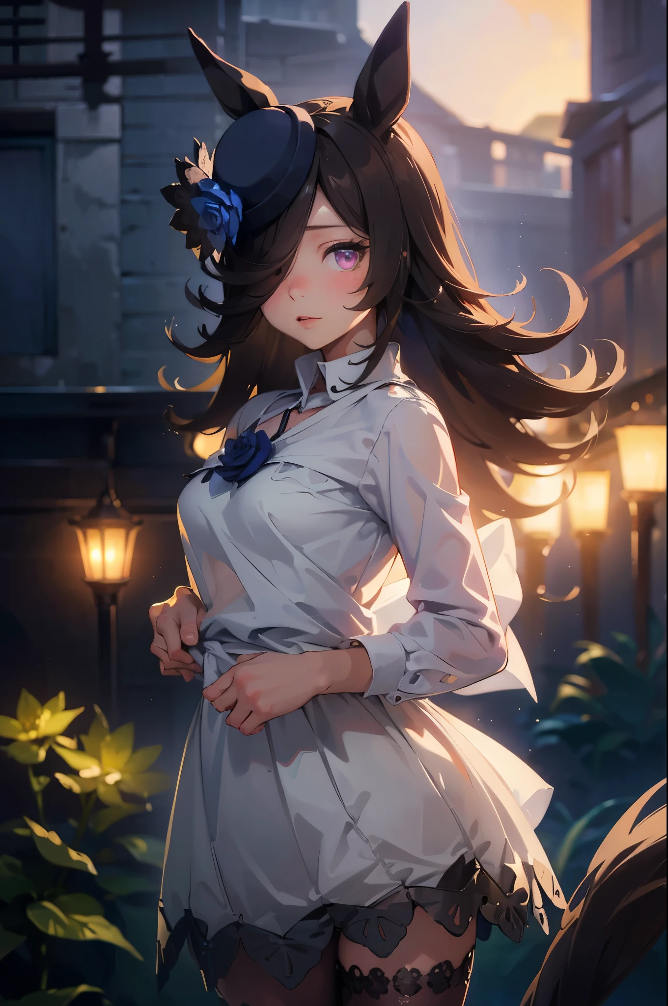 uniform,(((skirt tug, wind lift))),((white panties)),Slender beauty、straight haired、knee high、hi-school girl、summer clothing、Ultra mini skirt、Underpants、Panchira、Put your hands on your hips,((small bust))、(highest quality、4k、8k、high resolution、masterpiece:1.2)、Super detailed、(photorealistic:1.37)、Portrait、sharp focus、feminine、delicate、white skin、subtle curves、gentle expression、soft lighting、Bright colors、artistic atmosphere