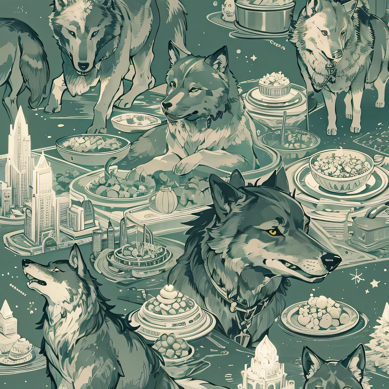 Wolf,beautiful green wolf, slime wolf, howling,moon,dog food,