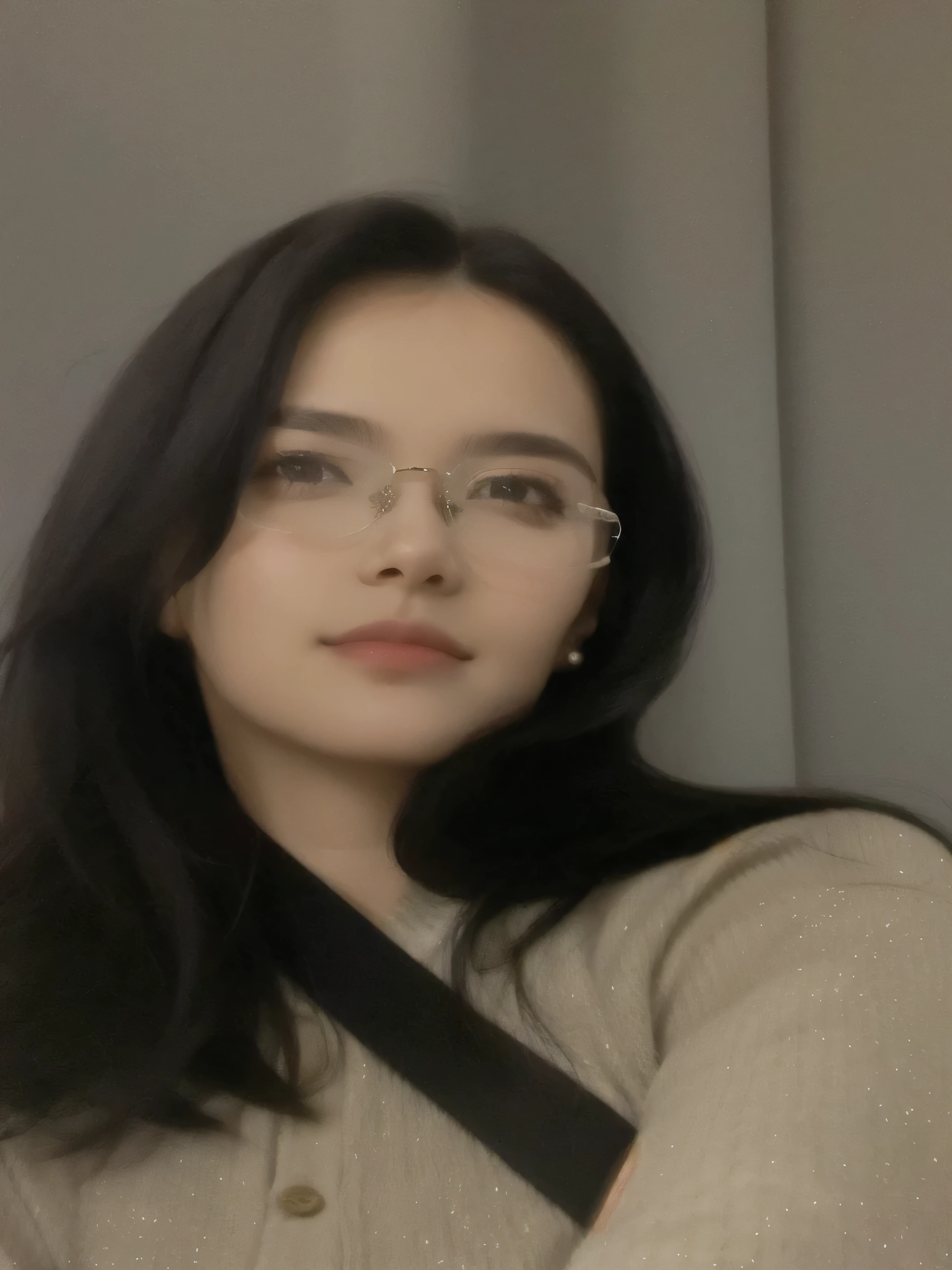 Portrait of a beautiful girl with black hair and glasses