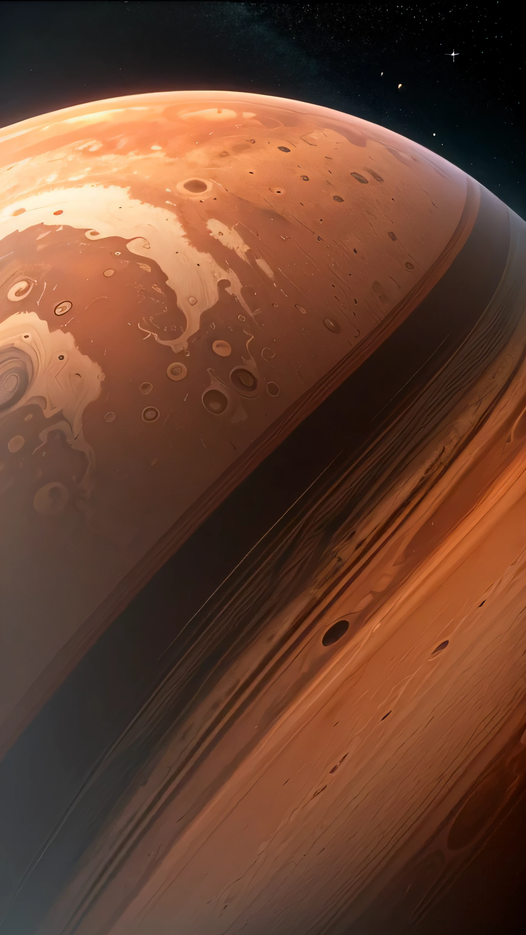 gas on the surface of Jupiter, seen from the planet Mars,8k, detail object