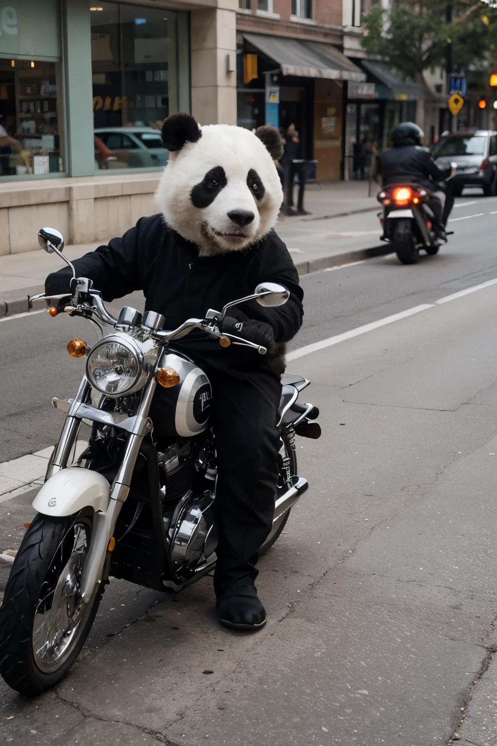 oso panda , motocicleta, en la ciudad, 4k