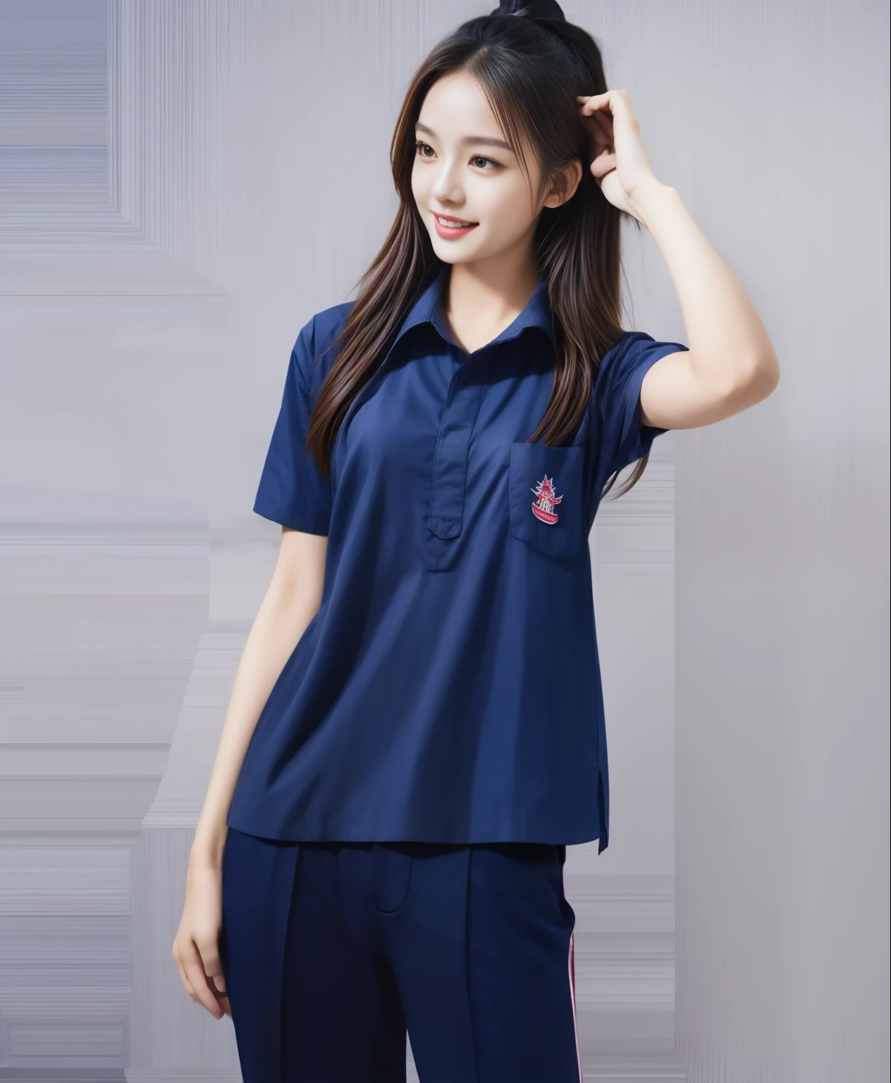 (best quality,10,10,height,Masterpiece:1.2),Special details,(realistic,ภาพrealistic,Realistic photos:1.37),1 Cute girl in the kitchen,shiny, ผิวshiny,only,smile softly,BDclothelue shirt:1.3)),short sleeve,shirt, กางเกงขาlong.,(navy_long_track pants:1.1), ((Kitchen Background)),Dynamic angle,excited,Face focus,dynamic poses,from behind,focus on ass,Masterpiece, best quality, ultra realistic, Too many details, 8k resolution, raw photos, Sharp focus, ((Navy blue shirt:1.1)), short sleeve, เส้นทางlong, perfect body, 2 mature women, 18 years old, Cinema-grade lighting system,blue sweatpants,shirtผ้าออกกำลังกาย,correct anatomy,perfect body, correct body, Sharp face, correct bodyทางกายวิภาค, full body, realistic gestures, long-haired, realistic poses,Wear long shorts...........................,ช่วงขาlong,Good shape,carved girl, Slender figure, model, Good shape, beautiful body,blue sweatpants, two girls kissing