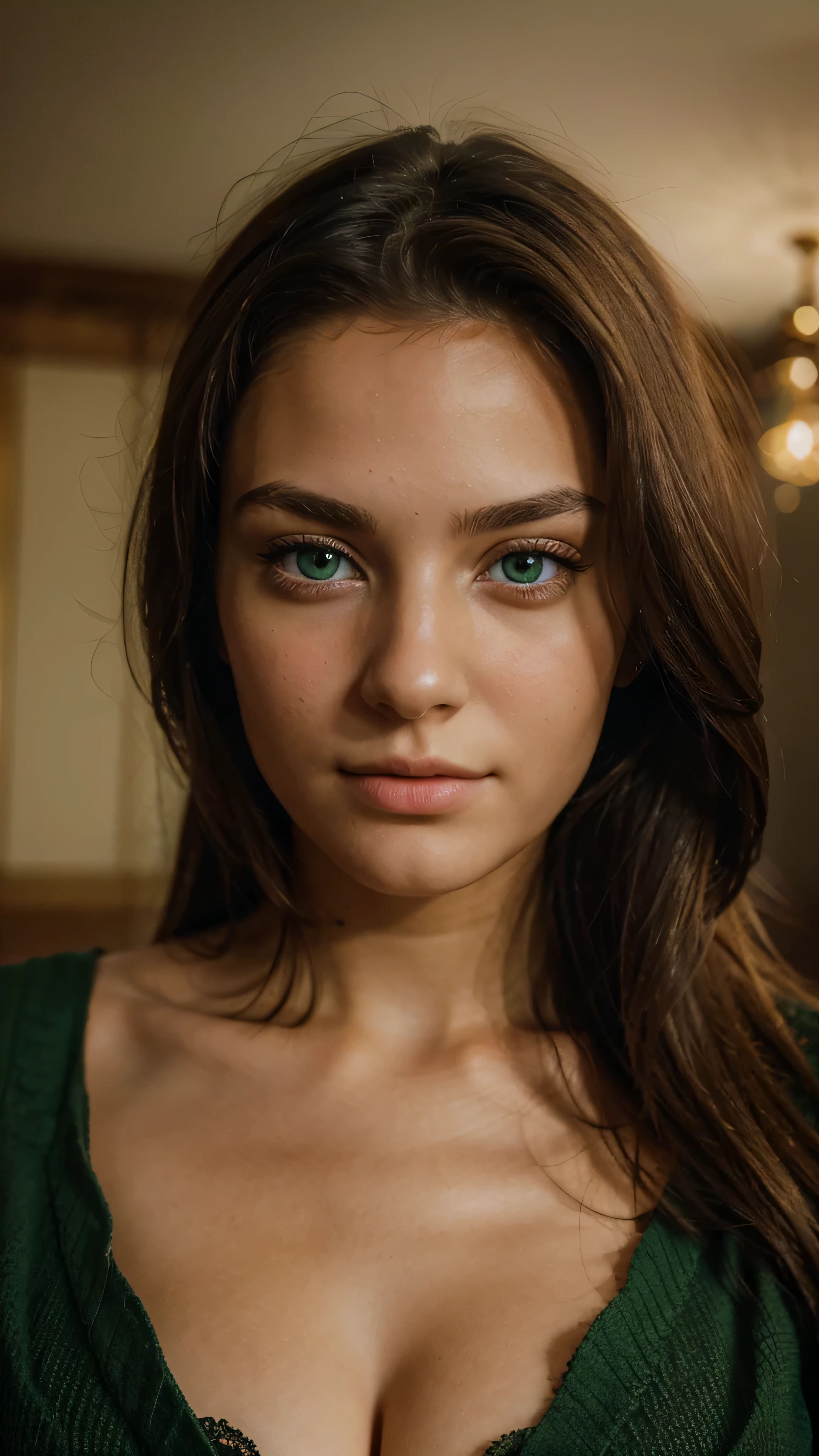 A portrait of a very beautiful european girl with very high quality, her face is oval, her eyes are green, hdr effect 