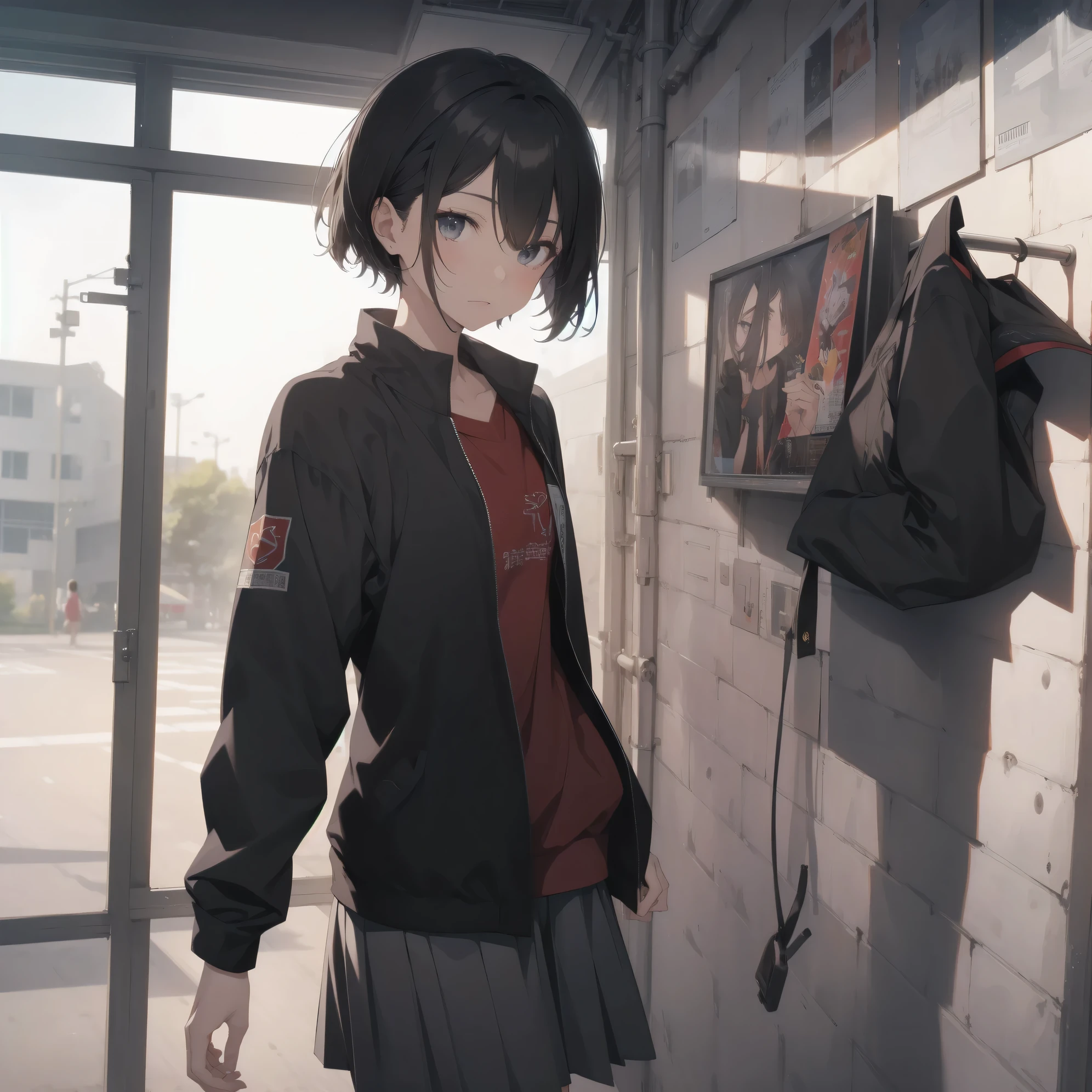 ultra-absurdres-Top quality by art God, ultra-detailed, high resolution, anime moe artstyle, best anime 8k konachan wallpaper, pixiv contest winner, perfect anatomy,break, (Please draw a girl walking sleepily to school alone. )break,1girl, (Solo,little female, 13-year-old:1.3),Full limbs, complete fingers,a junior high school student, Attractiveness of immature bodies, (very short hair), short cut, flat chest, , small butt, groin, small black eyes, beautiful detailed eyes, well-proportioned iris and pupils, expressive eyes, highres detailed hair, yawn, school_uniform, pleated skirt,(Detailed Lighting), (Detailed background), in the School commute route. break,super detailed skin, Best cinematic lighting powered by famous artist, 8k,beauty illustration,photoshop_(medium),absurdres highres,UHD,textured skin,break,((artist:lam)), artist:kantoku,artist:shinkai makoto,artist:sekiya asami,artist:fujiyama,