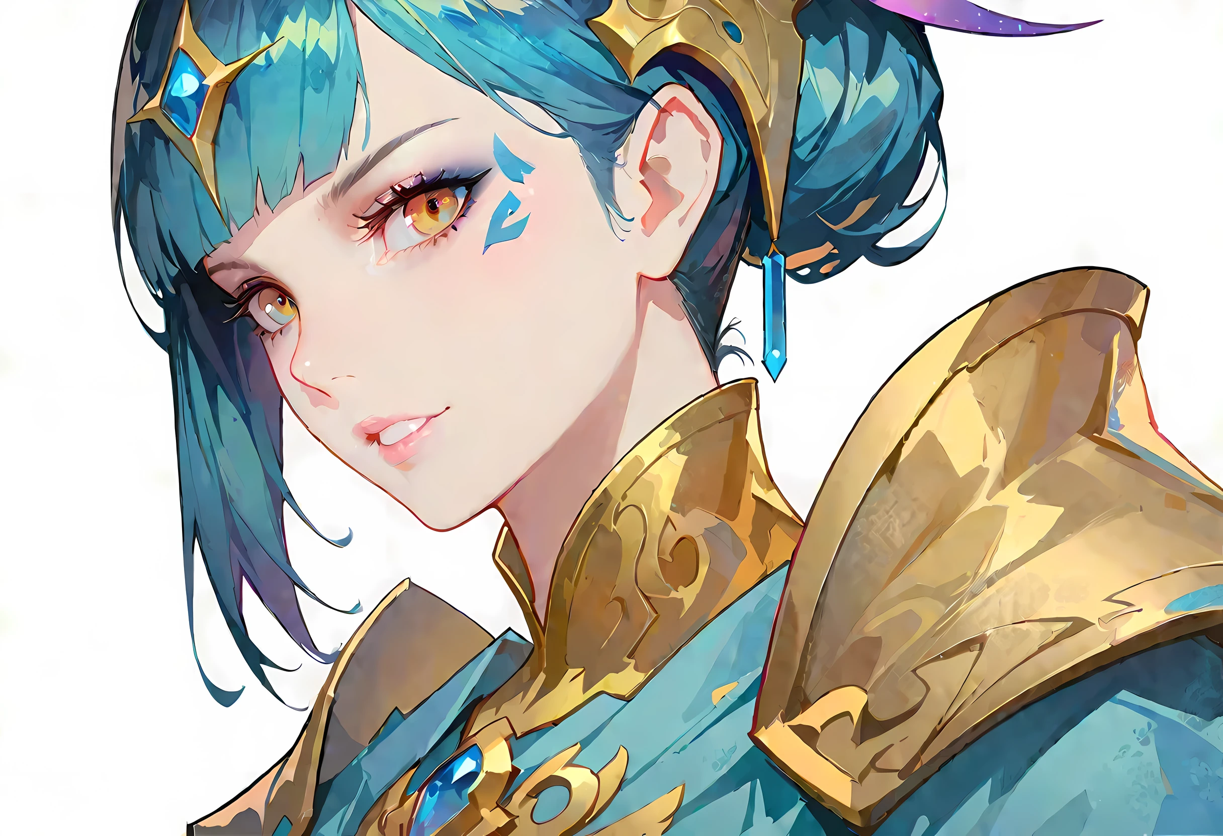 Close-up of a woman wearing a silver and blue dress, chengwei pan on artstation, author:Yang Jie, detailed fantasy art, Stunning character art, Best Art Sites for Fan Art, Epic and beautiful character art, beautiful armor, Very detailed artgerm, Detailed digital animation art, artgerm on artstation pixiv, Armor girl