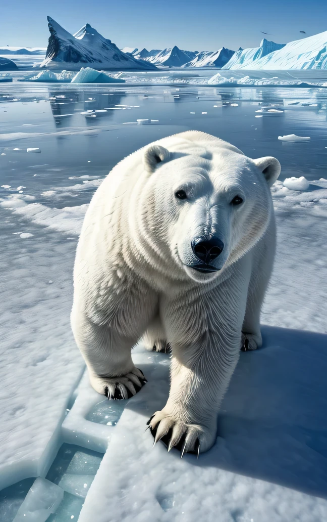 photo, Arctic Glaciers,Ice Age,ice cubes floating on water,polar bear,original photo