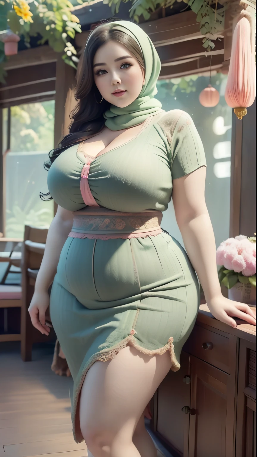 Chubby woman with fat belly and tight thighs, full body, 50-year-old mature woman, thick hips, thick neck, thick chest, big eyes, wearing a longest dress, wearing a hijab, hijabi woman (Lingxiaohua: 1.2) offcial art, Unified 8k wallpaper, super detailing, Aesthetics, Masterpiece, Best quality, Realistic.Korean goddess fat plus size model，（Kpop idol）(((Angela white sexy girl))),，Fat、(plus-sized)woman model，()，(A bulging belly)，，((()))，(Large size elegance)，，Weigh more than 100 pounds，(Fresh sunshine)，Vivid colors，Three-dimensional。(((full bodyesbian))),(Meticulous depiction)，(Natural and vivid)，Highlight the cuteness and charm of big fat girls，It's a reverie。Soft and plump belly ，，Precise anatomy，The whole picture is like a detailed realistic CG rendering，The highest image quality will make you unforgettable。cardigan and t-shirts with long skirts 