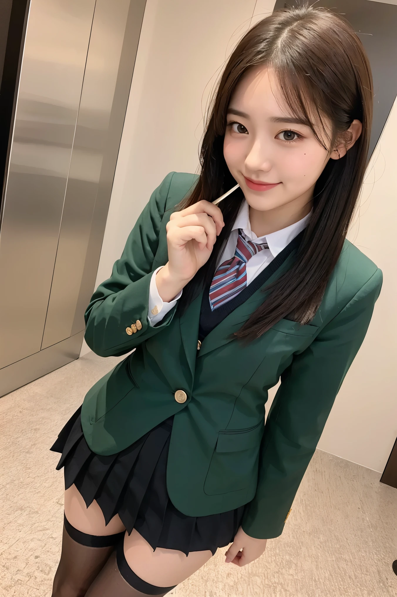 (best quality,8K,Raw photo,Reality,high resolution:1.2),(cute japanese girl),(Big breasts that are about to burst:1.20),(Slim body、slender、Naughty body),(Japan High School School Uniform),(school classroom),(18-year-old、difficult、Takamine Flower、brown hair、short bob、Male classmate POW、The presence of idoleautiful Reality Asians:1.5、tenderness)、Professional specifications、smile