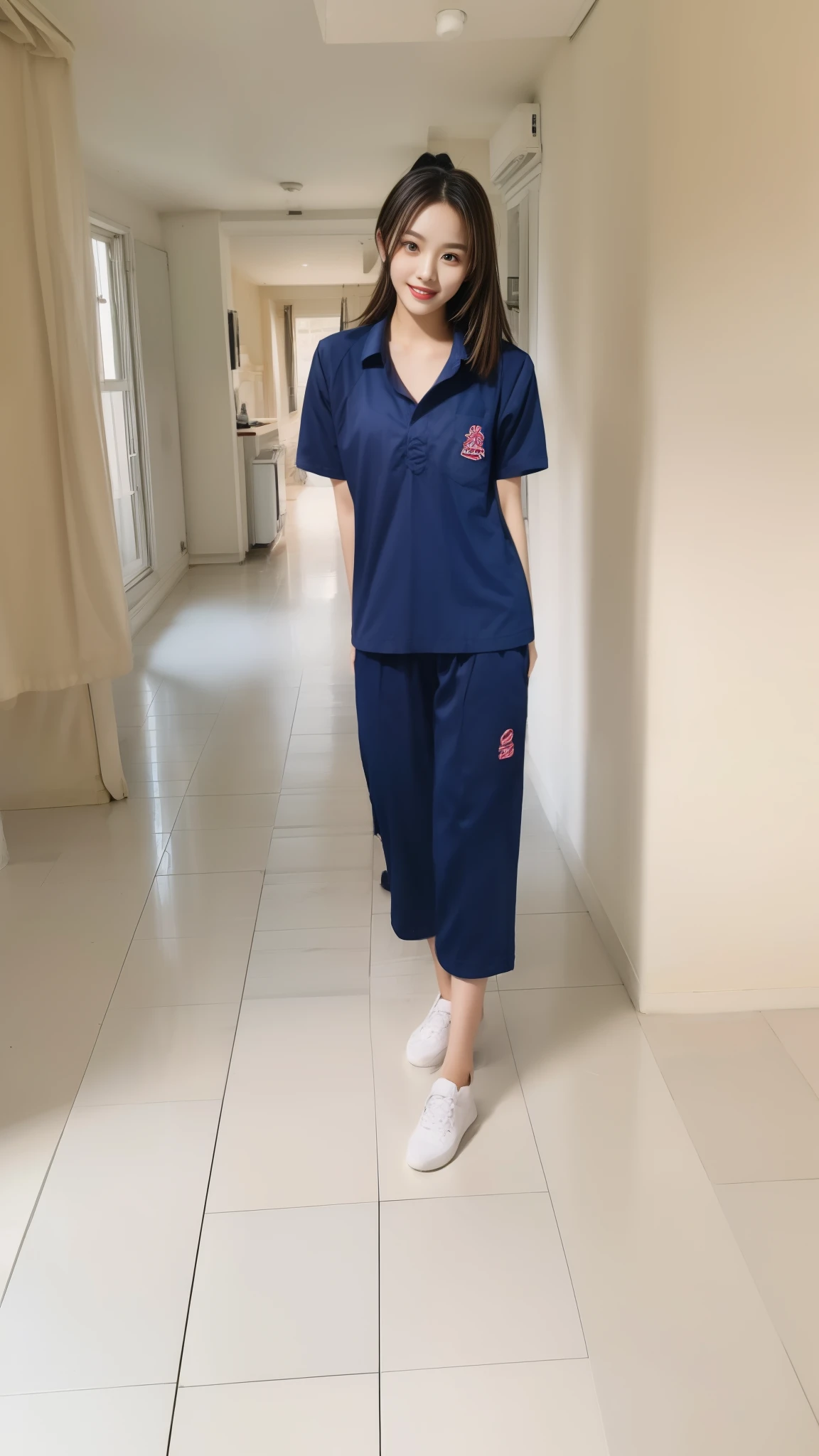 (best quality,10,10,height,Masterpiece:1.2),Special details,(realistic,Realistic picture,Realistic photos:1.37),1 Cute girl in the kitchen,shiny, skin shiny,only,smile softly,BDclothelue shirt:1.3)),short sleeve,shirt, Long pants.,(navy_long_track pants:1.1), ((Kitchen Background)),Dynamic angle,excited,Face focus,dynamic poses,from behind,focus on ass,Masterpiece, best quality, ultra realistic, Too many details, 8k resolution, raw photos, Sharp focus, ((Navy blue shirt:1.1)), short sleeve, long route, perfect body, 2 mature women, 18 years old, Cinema-grade lighting system,blue sweatpants,exercise cloth,correct anatomy,perfect body, correct body, Sharp face, Correct body anatomical, full body, realistic gestures, long-haired, realistic poses,Wear long shorts...........................,The legs are long.,Good shape,carved girl, Slender figure, model, Good shape, beautiful body,blue sweatpants, two girls kissing