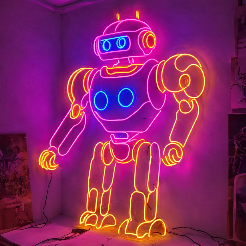 Neon Sign, PENeonSign, neon sign, glowing, colorful, Neon Sign as a Robot by Jan Konůpek, Wayne Barlowe, Bruce Pennington, donato giancola, larry elmore, oil on canvas, masterpiece, trending on artstation, featured on pix