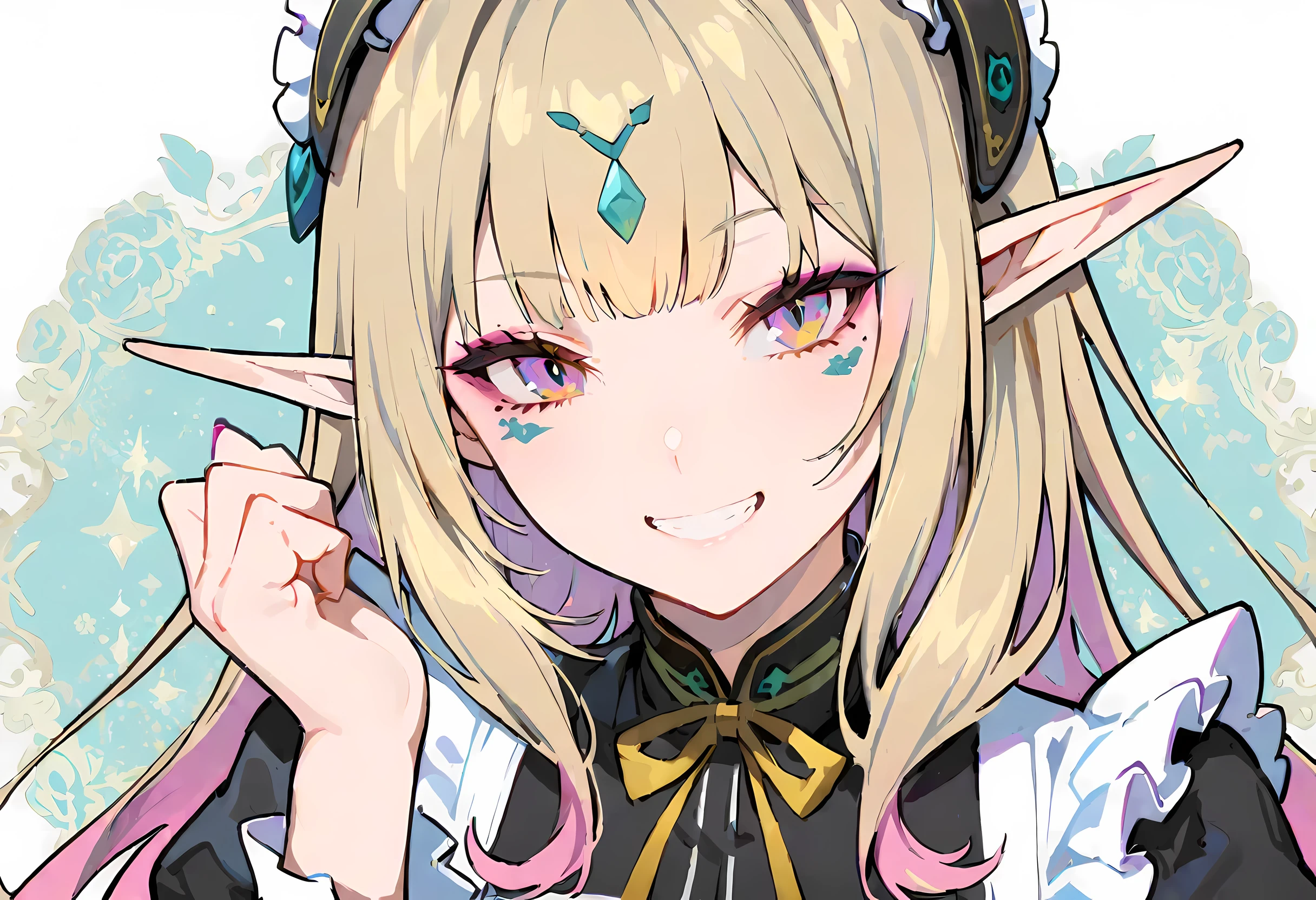 a beautiful woman, (elf queen:1.4) sit on the throne,(neko maid outfit:1.8) ,perfect face,victorian era, noble dress, intricate decoration, spelling, explain, Smile,soft rim light,masterpiece, ultra high resolution, high quality, 4K,close up face