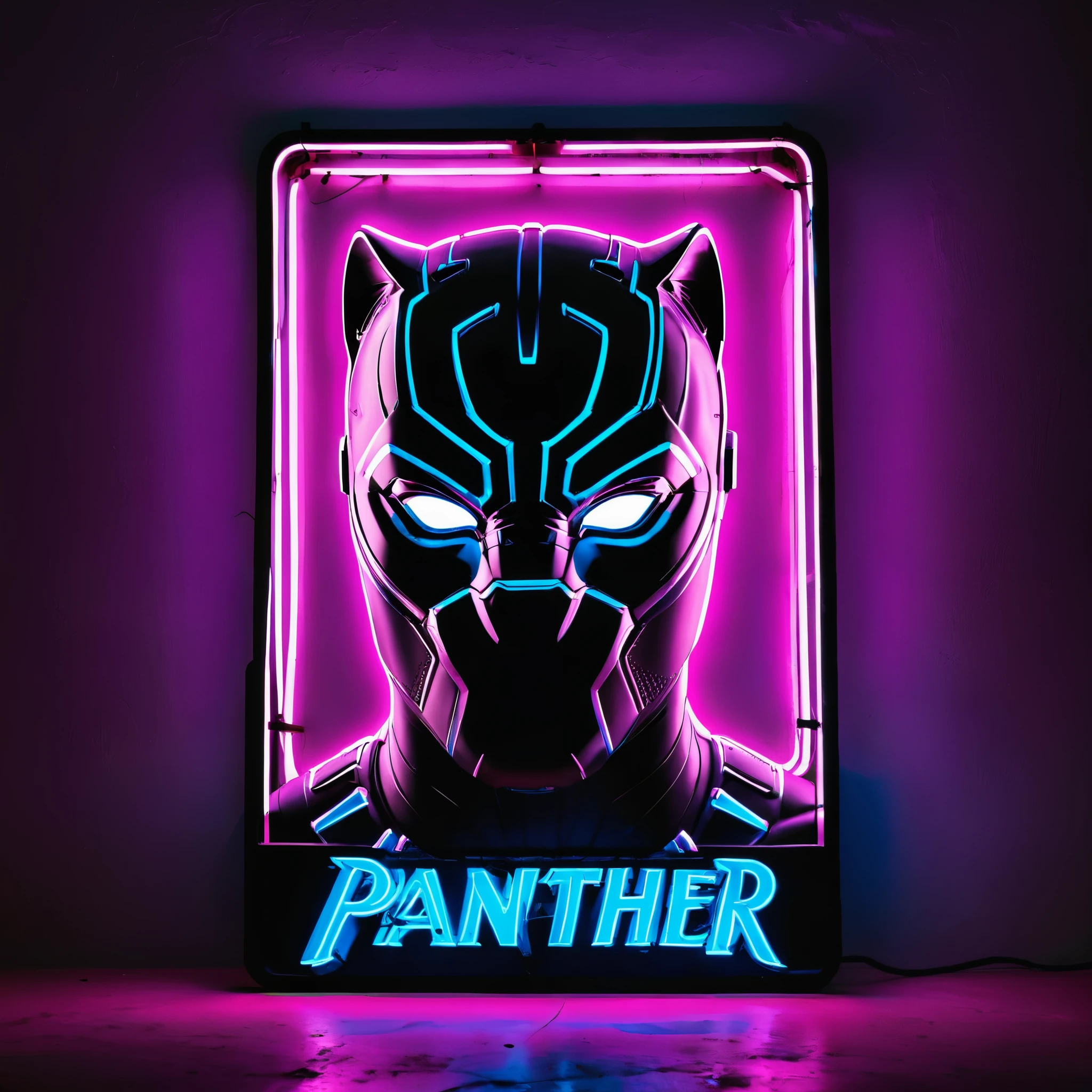 High Quality neon signboard, sign that says "Black-Panther", written in neon colors