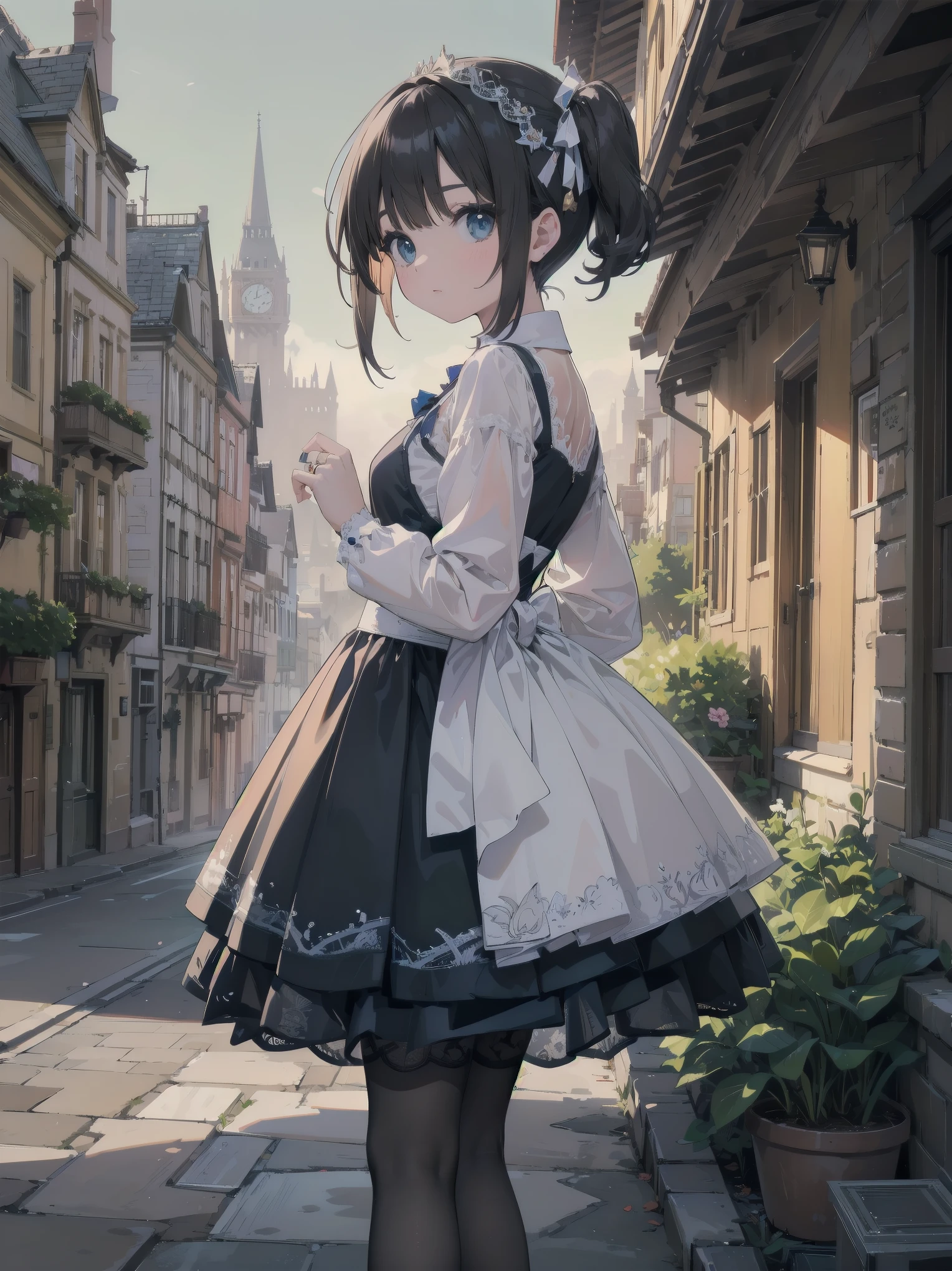 Concept:Childhood Bride: A wedding ring shining on the ring finger

Fusion of medieval European fashion
Emphasis on the elements of cuteness and longing
Illustrations of poses that express the overwhelming cuteness of the characters in the foreground
Overwhelming architectural and cityscape backdrops with ultra-detailed and richly detailed modern interpretations of medieval Europe and fantasy worlds
Realistic textures, professional artistic shading and light sources, scene-like cinematography and effects, subject depth

One beautiful girl, super cute, bob cut, side ponytail, perfect ???????
Colors: pastel, white, pale purple, blue, gingham check
Materials: chiffon, lace, satin, velvet, etc.
Silhouette: Fluffy skirt, A-line, long length
Decoration: Ruffles, ribbons, lace, pearls, embroidery, etc.
Coordinates: Romantic princess: pastel-colored dress, lace blouse, fluffy skirt, ribbon hair accessory, black tights
Add accessories and accessories for a unique look