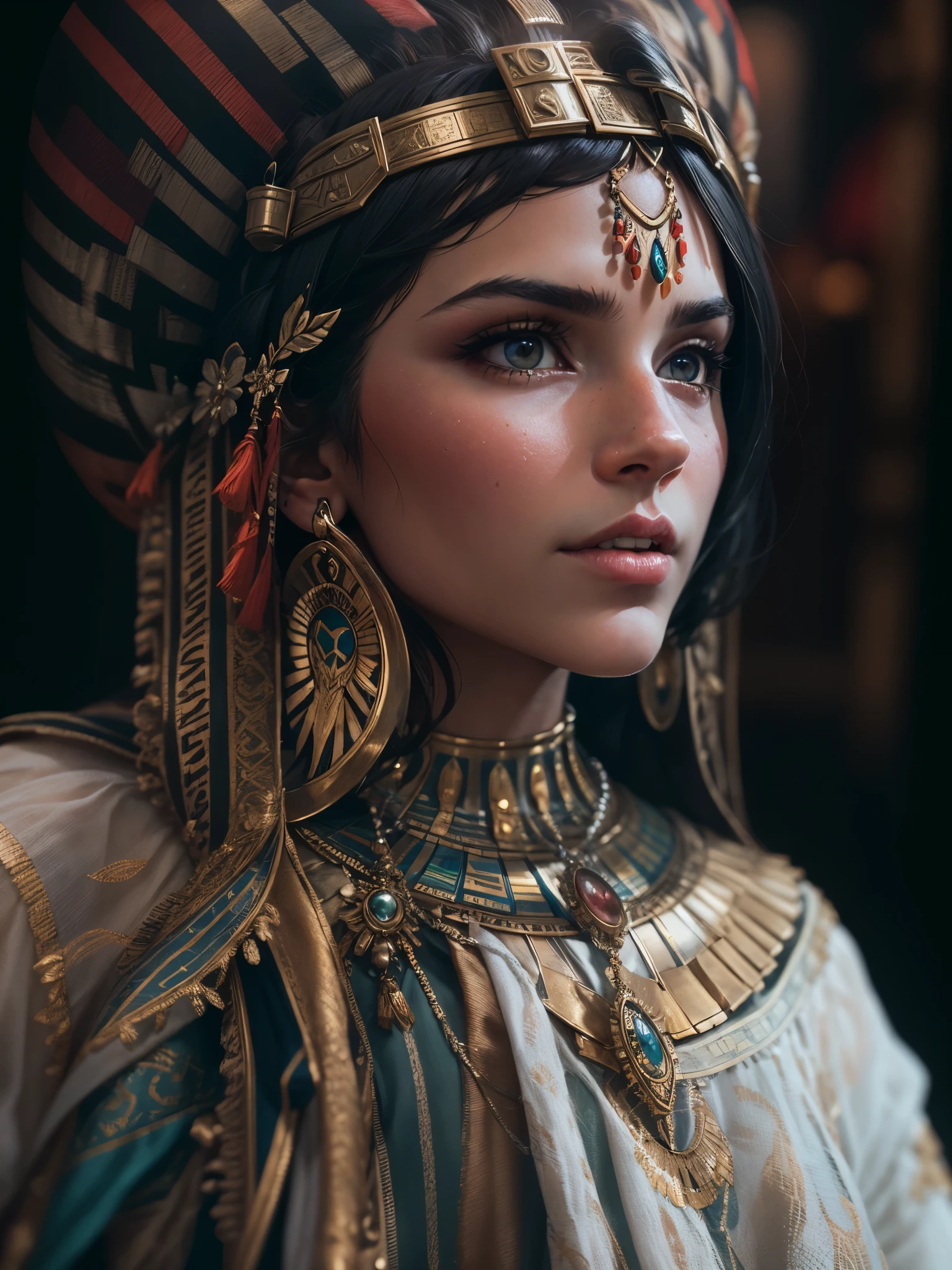 Close-up of a woman wearing a headdress and feathers, cleopatra portrait, beautiful cleopatra, 3d, goddess, portrait, アステカ王女のportrait, goddessとしてのナタリー・ポートマン, cleopatra, 映画のgoddessのクローズショット, egyptian princess, goddessのクローズアップportrait, zbrush art, 超realisticファンタジーアート, Black Emma Watson becomes Egyptian, realistic digital art,become familiar with,realistic, become familiar with, skin texture, hyper become familiar with, realistic skin texture, armature, highest quality, 超High resolution, (写真realistic:1.4),, High resolution, become familiar with,
RAW photo, Shapuri, by lee jeffries nikon d850 film stock photo graph 4 kodak portra 400 camera f1.6 lens rich colors hyper realistic lifelike texture dramatic lighting unrealengine trending on artstation cinestill 800