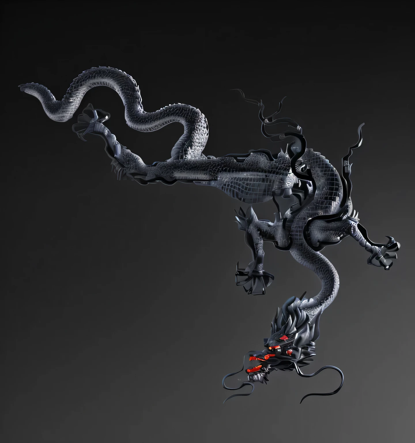 Chinese Dragon, Simple Background, Black Background, Embossed, Gray, High Contrast, High Detail, Contour Light,3d,2.5d,CG Rendering