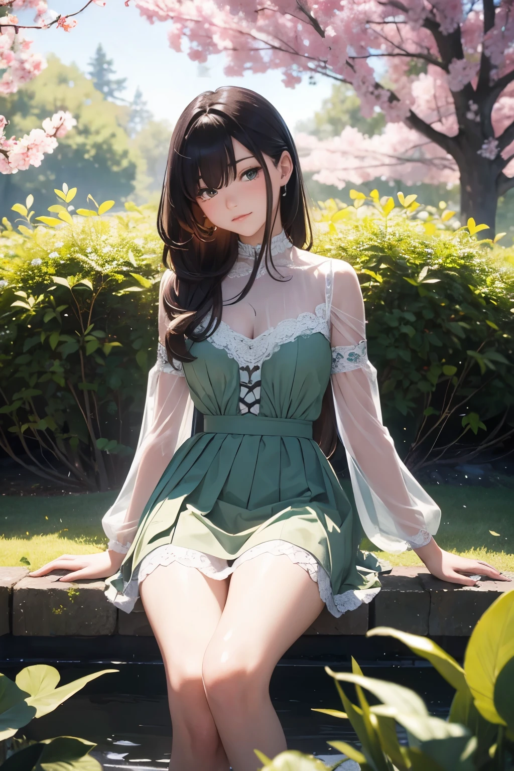 In the heart of a quiet and calm setting, bathed in melancholic lighting, sits a 18-year-old girl, masterpiece of best quality, with every detail meticulously crafted. The ultra-photorealistic image portrays a JinxLol character (1.2), her realistic skin glowing in the muted light. Her slender figure lies on the lush grass, surrounded by the beauty of a garden in full bloom. Tree shadows dance around her, and the gentle wind causes her tulle skirt to flutter gracefully.
Her long legs are slightly parted, revealing a hint of her delicate skin, and the charm of her blush-kiss
