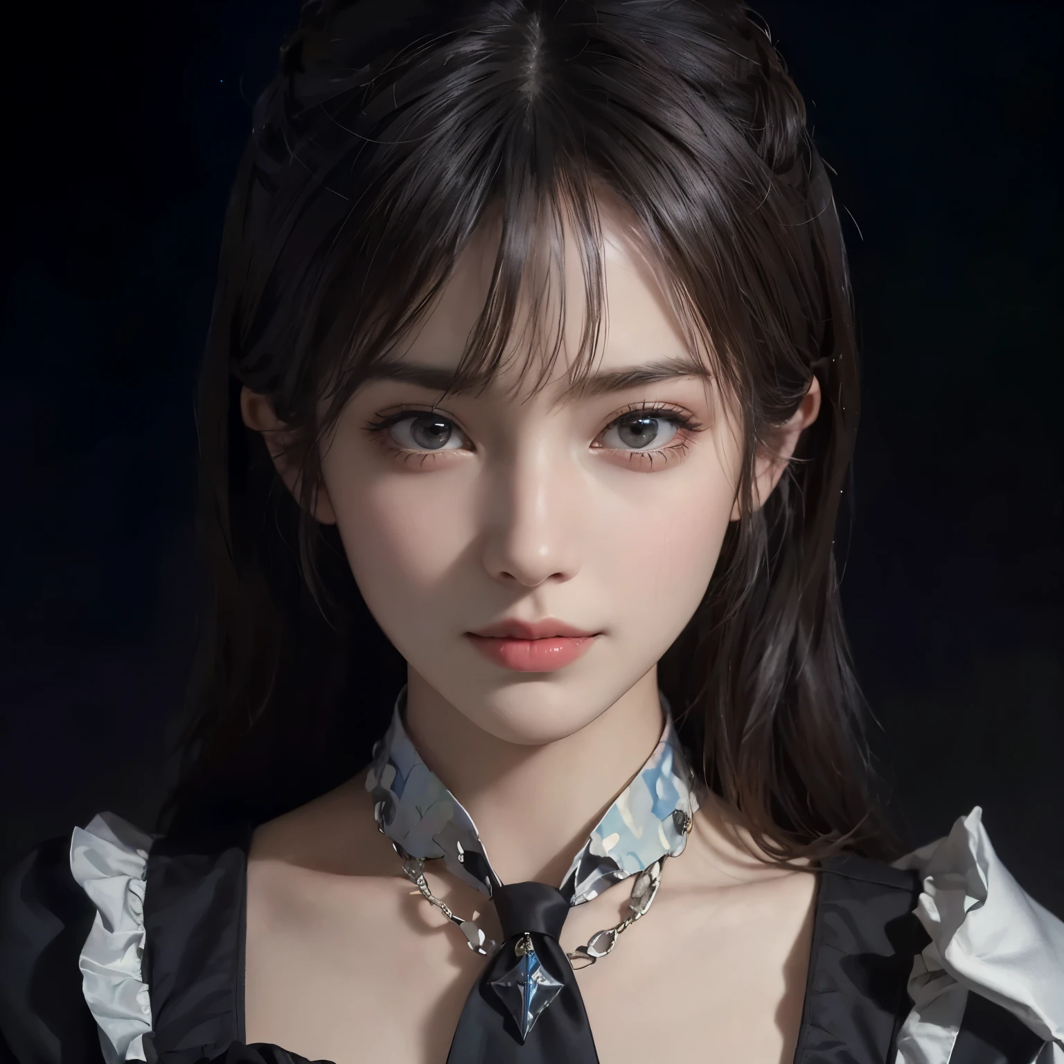 (front pin), (in the dark:1.6), Surrealist portraits of women by David Hockney and Alphonse Mucha, fantasy art, photo-realistic, dynamic lighting, art station, poster, volume lighting, highly detailed face, 4k, Award history, 1 girl, in the dark, deep shadow, discreet key, cowboy shot, (official attire:1.4), long hair, gray hair, smile, highly detailed skin,