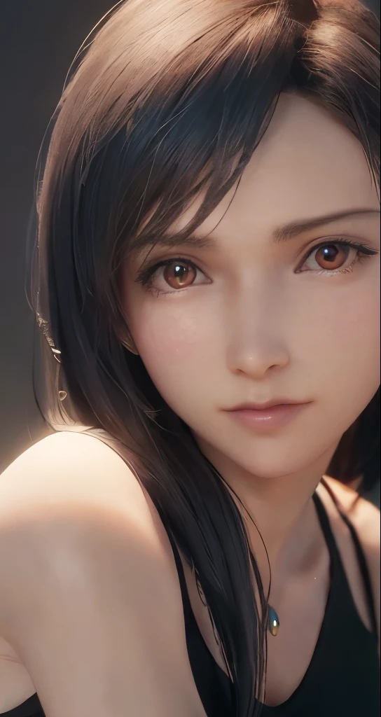 (((highest quality、8k、masterpiece)))、sharp focus、cinematic lighting、soft light、high resolution skin:1.3、realistic skin texture、30 year old mature woman、small face、no makeup、short hair、dark brown hair、detailed beautiful eyes、small breasts、、bust B cup、wearing a pendant、sexy pose、Slender body type、Cool beauty、gray background、