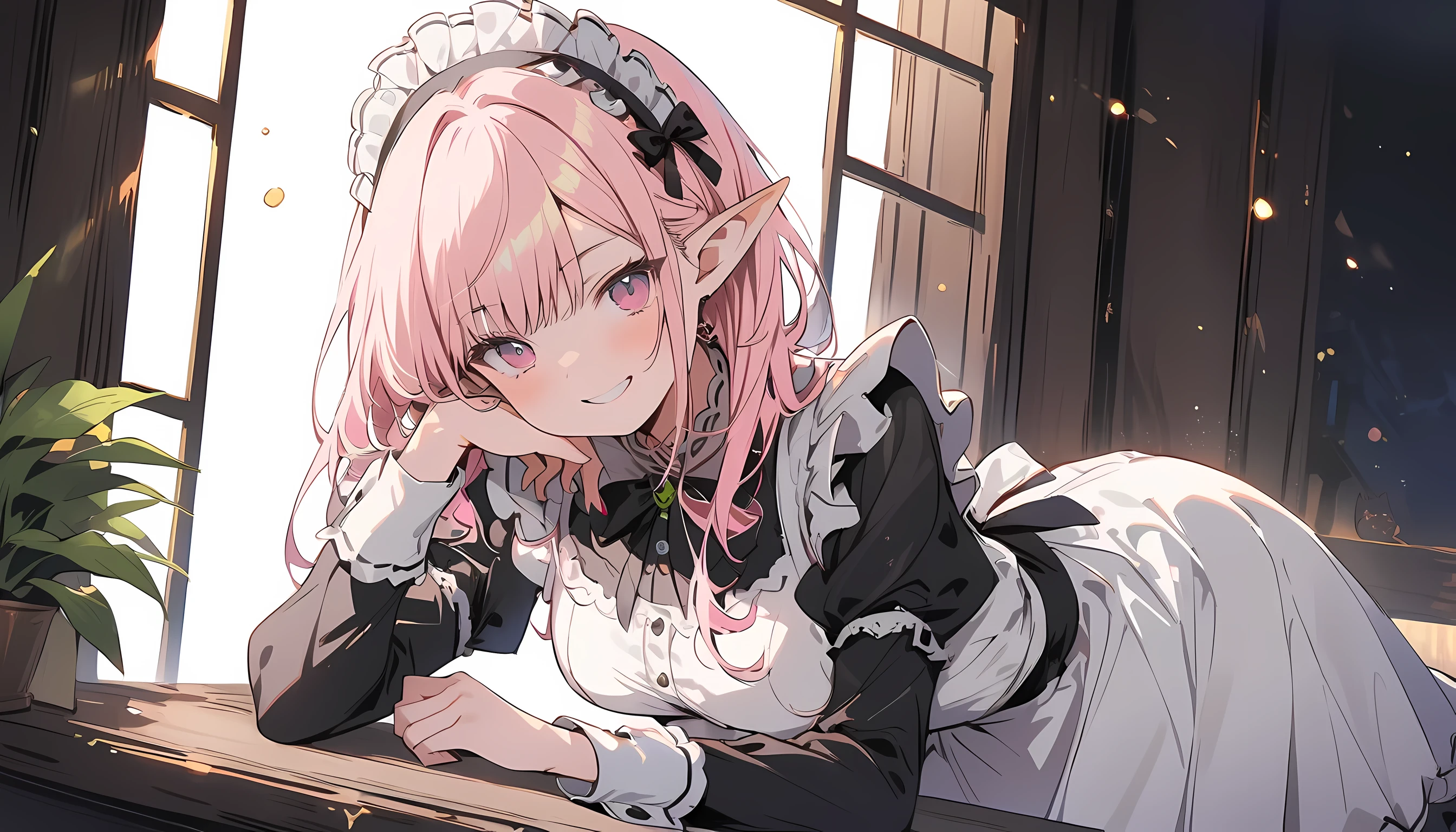 a beautiful woman, (elf queen:1.4) sit on the throne,(neko maid outfit:1.8) ,(perfect face:1.5),victorian era, noble dress, intricate decoration, spelling, explain, Smile,soft rim light,masterpiece, ultra high resolution, high quality, 4K