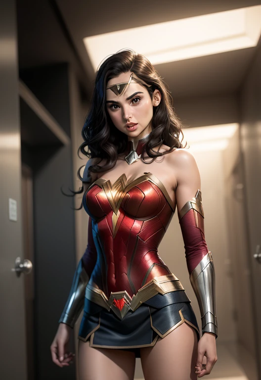 melhor qualidade, gal gadot, 18 anos, wonder man, saia curta, seios grandes, corpo perfeito, umbigo com pircing