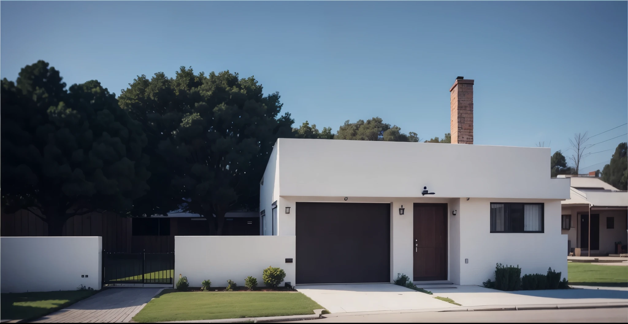 House with a gardem, trees, cinematic quality