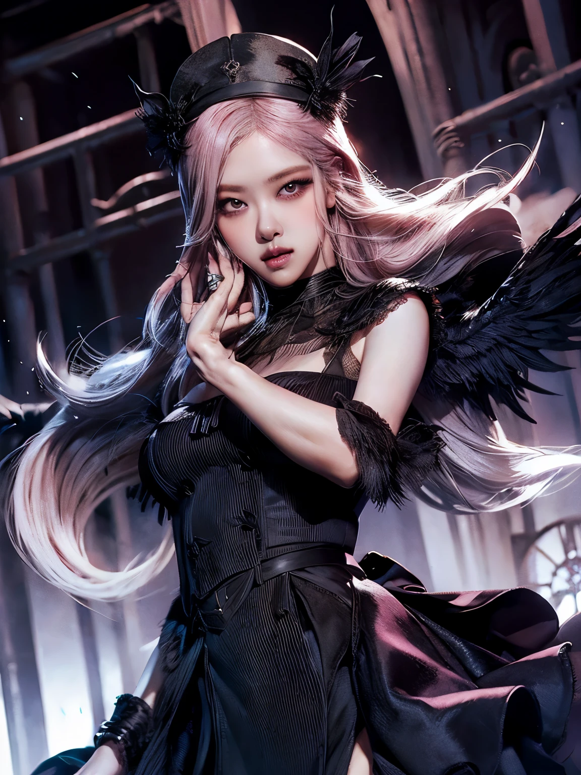Princess of lightness,pink hair,busty,Glamour,Gorgeous,Jewelry,monochromes,Gothic goddess,light Fantasy,light Venus,erotic posing,Dynamic Posing,Dramatic,Cinematic,Detailed background,Gothic background,light fantastic view,Best Quality,masutepiece,8K,The ultimate detailed light background, Top image quality、RAW photography、超A high resolution、show legs,cropped shoulders,close-up all over the body,Be red in the face,overall look is very erotic。(Hand optimization),(Details are strengthened),(High Picture Quality) An 18-year-old female、Shot for one person only、model shoot、medium breasts、Wearing a black skirt、Beautiful Eyes of Details、Very slender eyes、Beautiful eyelashes、beautiful double eyelid、Very slim physique, Shy, with blush cheeks