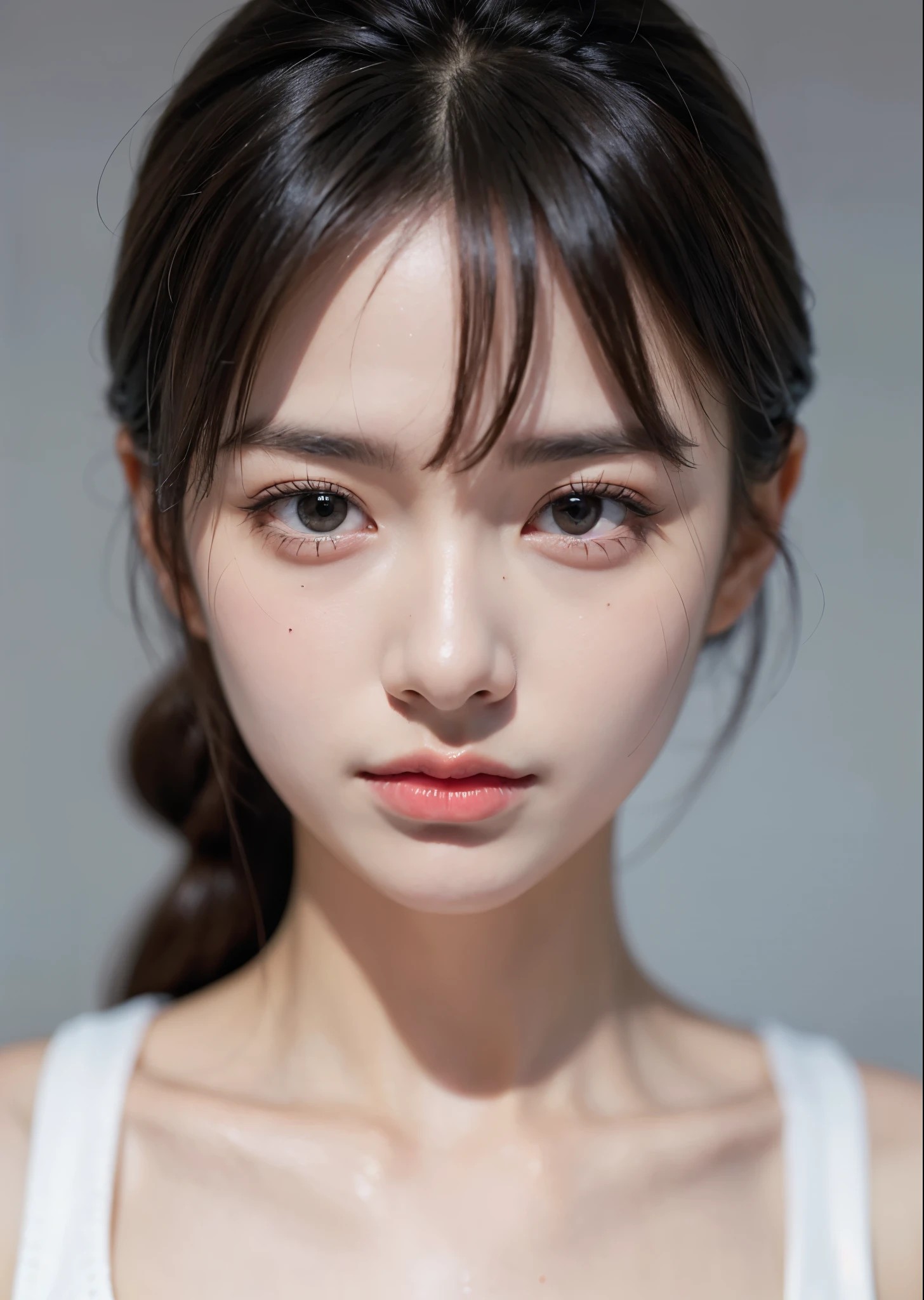 1 cute girl、I'm shedding a tear、A little sad face、close up of face、There are no dark spots or spots.、Big eyes、brown hair、bangs、、perfect lighting、sharp focus、High resolution、High resolution、High color rendering、High resolution、Super realistic、photo-realistic