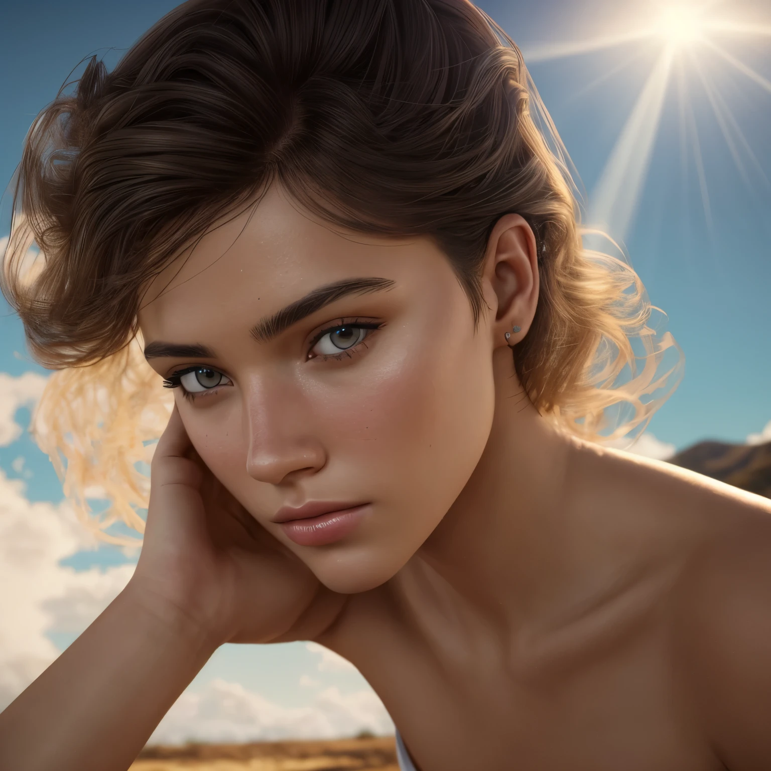 rural landscape, woman wanders through the slush, sun rays, distant,{{ Perfect proportion of facial features}},{{masterpiece}}, {{{best quality}}},{{ultra-detailed}}, {{illustration}},{{masterpiece}},{{{best quality}}},{{ultra-detailed}}, {{{illustration}}},clear facial features,beautiful scene,Photorealism,Realism,Photorealistic,high detail,hyper quality,high resolution,trending on artstation,hyperrealism,HD,16K,Unreal engine,rendered in octane,Corona Render,tilt-shift,Bottom view,Rembrandt Lighting,