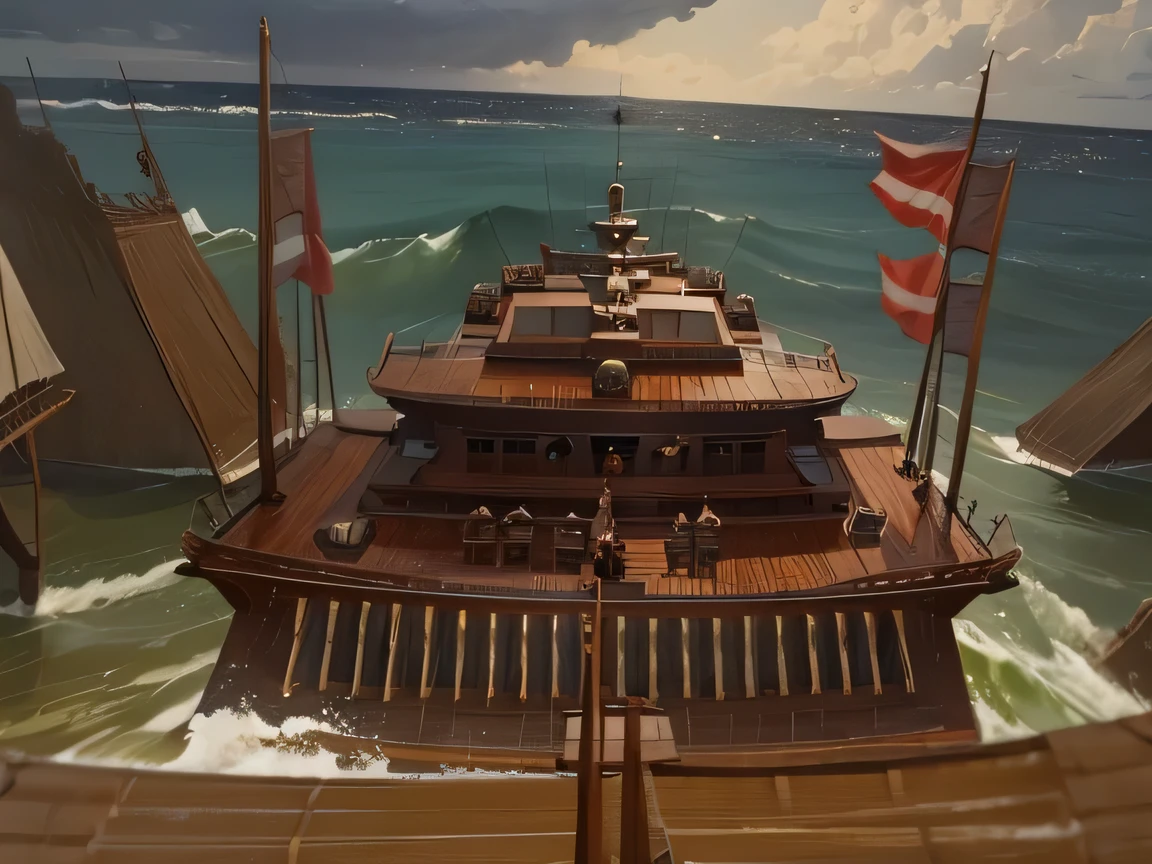 warship,Lots of oars,high quality,masterpiece,movie effect