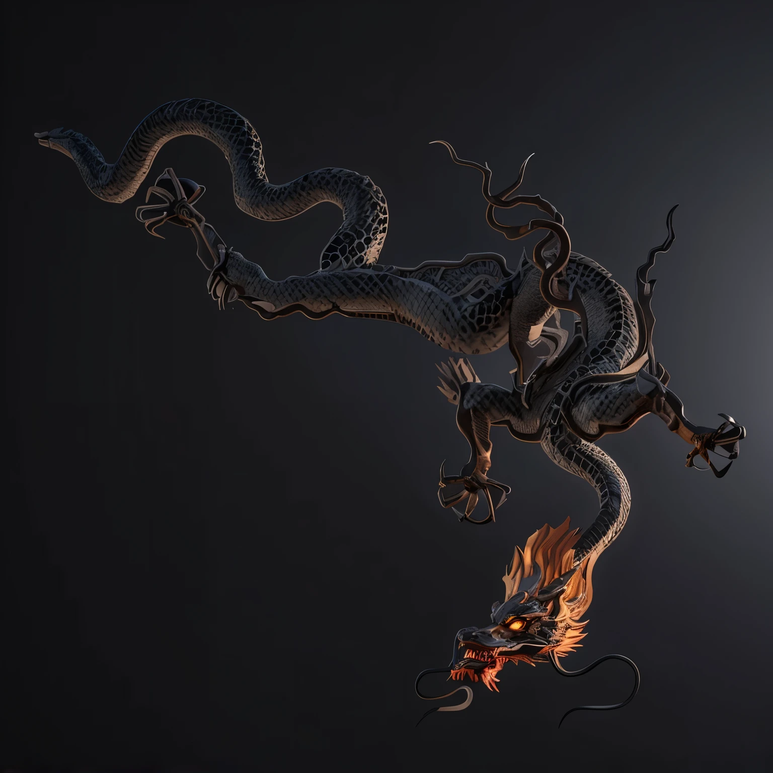 Chinese Dragon, Simple Background, Black Background, Embossed, Gray, High Contrast, High Detail, Contour Light,3d,2.5d,CG Rendering, Stereo, Realistic Rendering,3d model